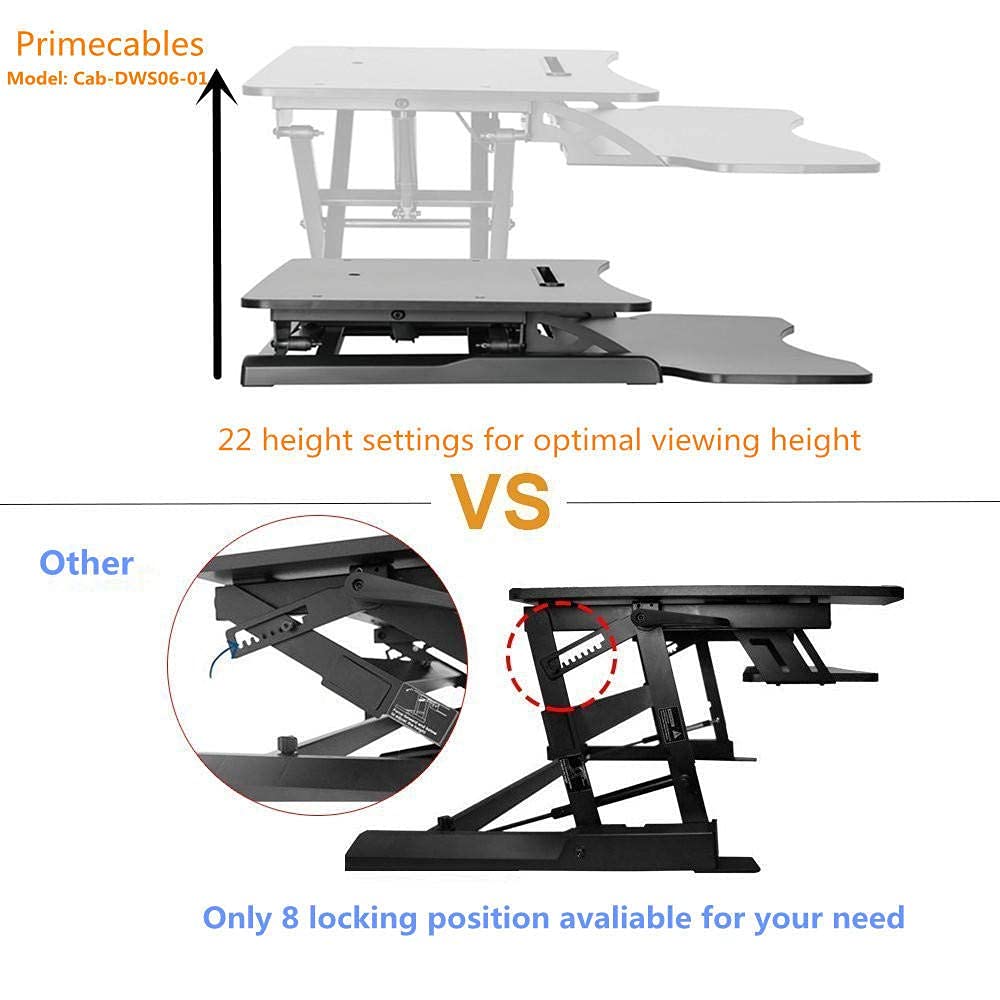 PrimeCables 31.5-inch Height Adjustable Standing Desk Converter with Removable Keyboard Tray - Ergonomic Monitor Riser with Notebook Slot for Home Office & Workspace - Perfect for Remote Work, Gaming Setup and Computer Workstations