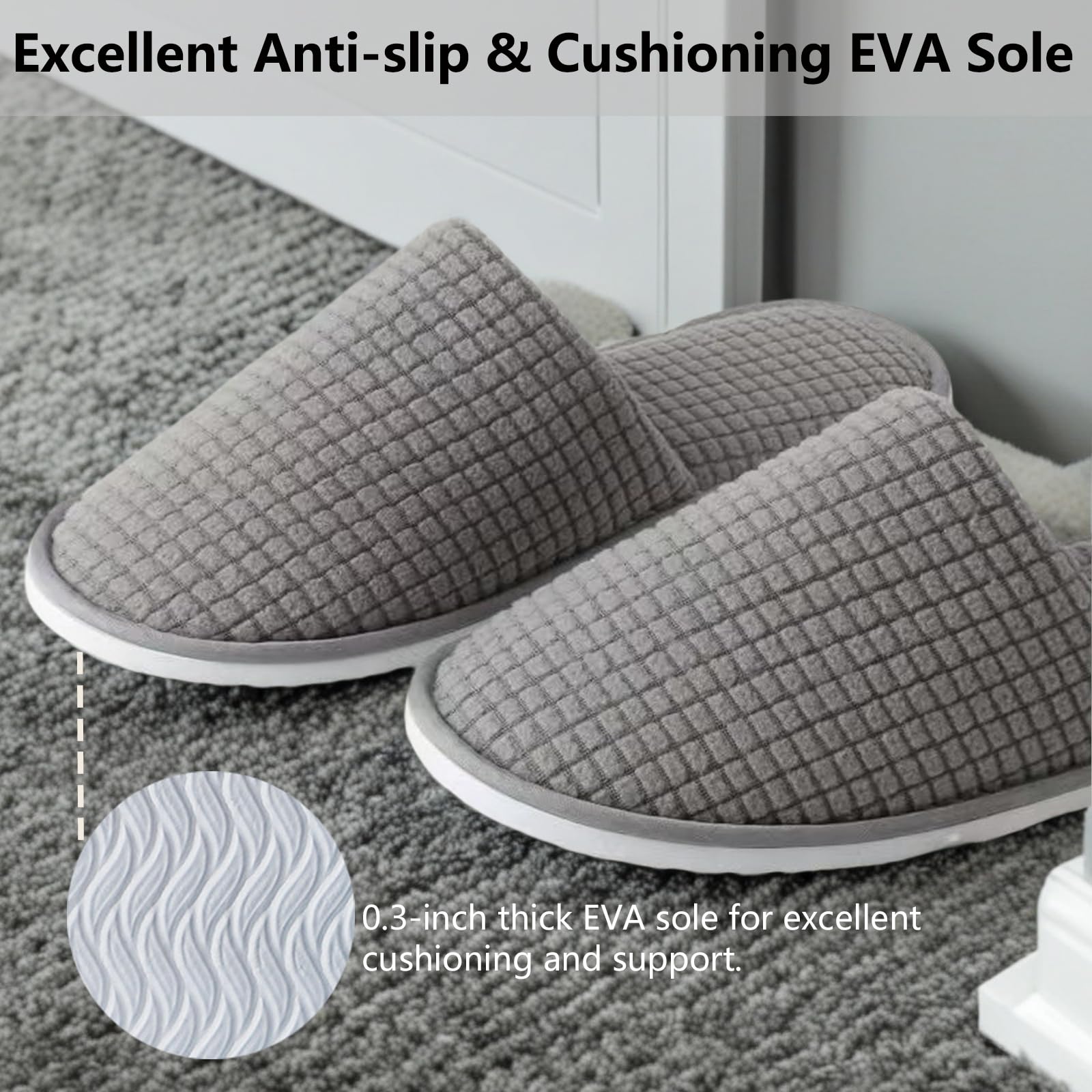 6 Pairs Non-Slip Disposable Slippers for Guests - Washable & Reusable Spa Slides, Indoor House Shoes for Women & Men - Perfect for Hotels, Home Use, Travel & Relaxation