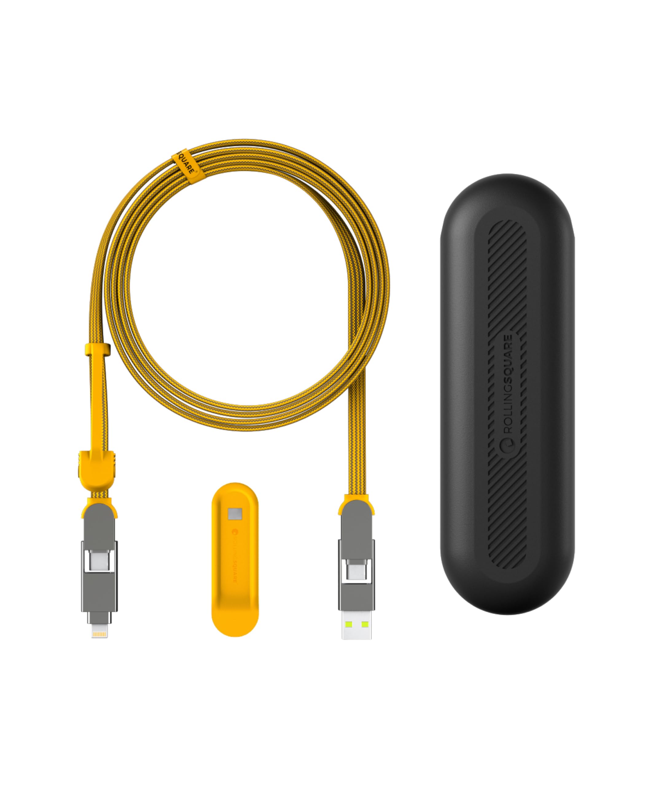 Rolling Square InCharge XL 200cm - 6-in-1 Universal Charging Cable with USB-C & Lightning Connectors | 100W Fast Charging for iPhone, Android, MacBook | Durable Yellow Cable for Home, Office & Travel
