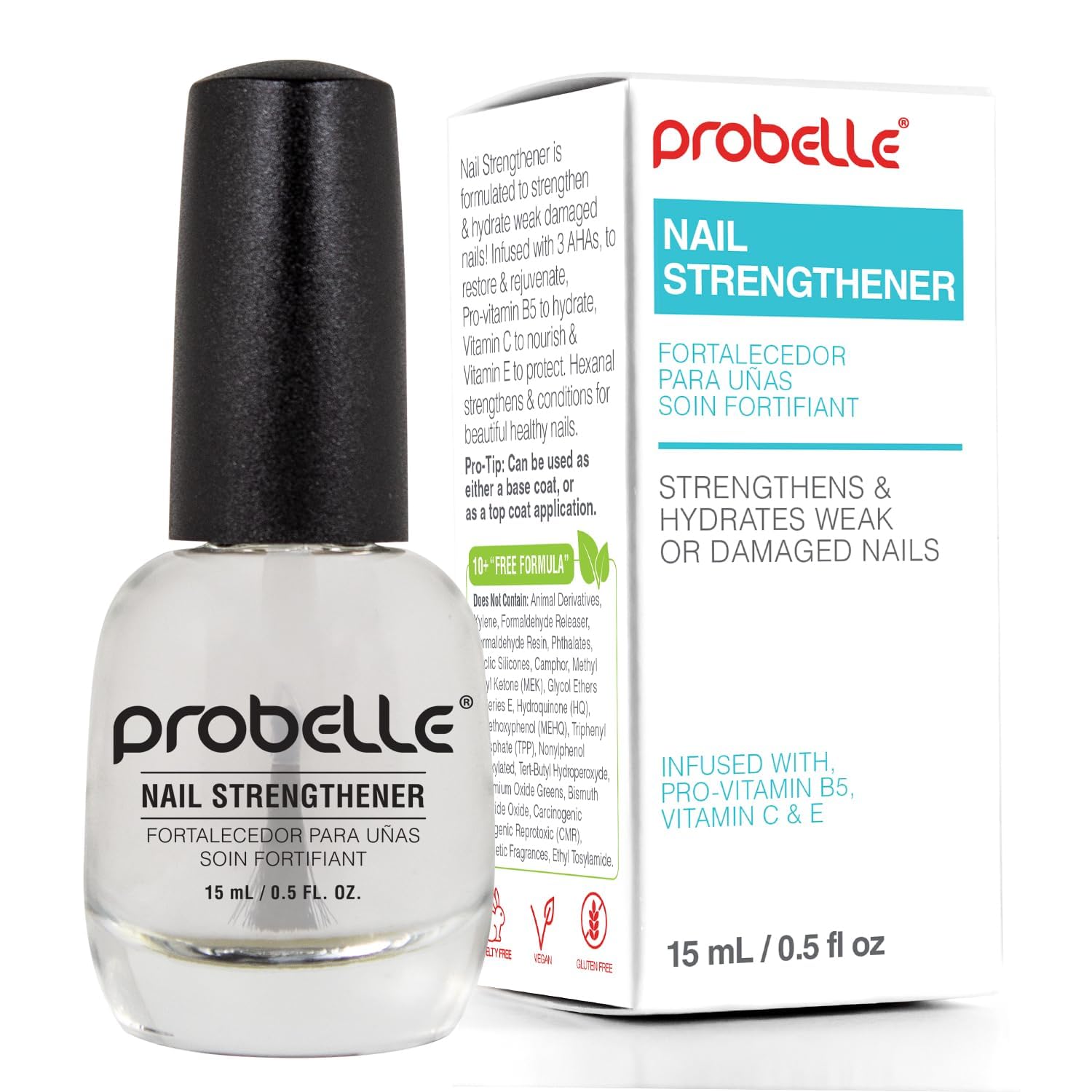 Probelle Nail Strengthener & Growth Treatment - Natural Clear Nail Polish for Repairing Damaged & Thin Nails | Stops Splits, Chips & Cracks | Strengthens & Conditions Nails | Perfect for Weak, Brittle Nails & Nail Care Routine