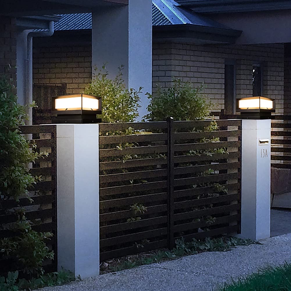 Waterproof Outdoor Deck Post Lights - Solar Powered Pillar Cap Lighting for Fence, Patio, Garden & Pathway - Decorative Landscape Lighting for Backyard, Driveway & Walkway at Night
