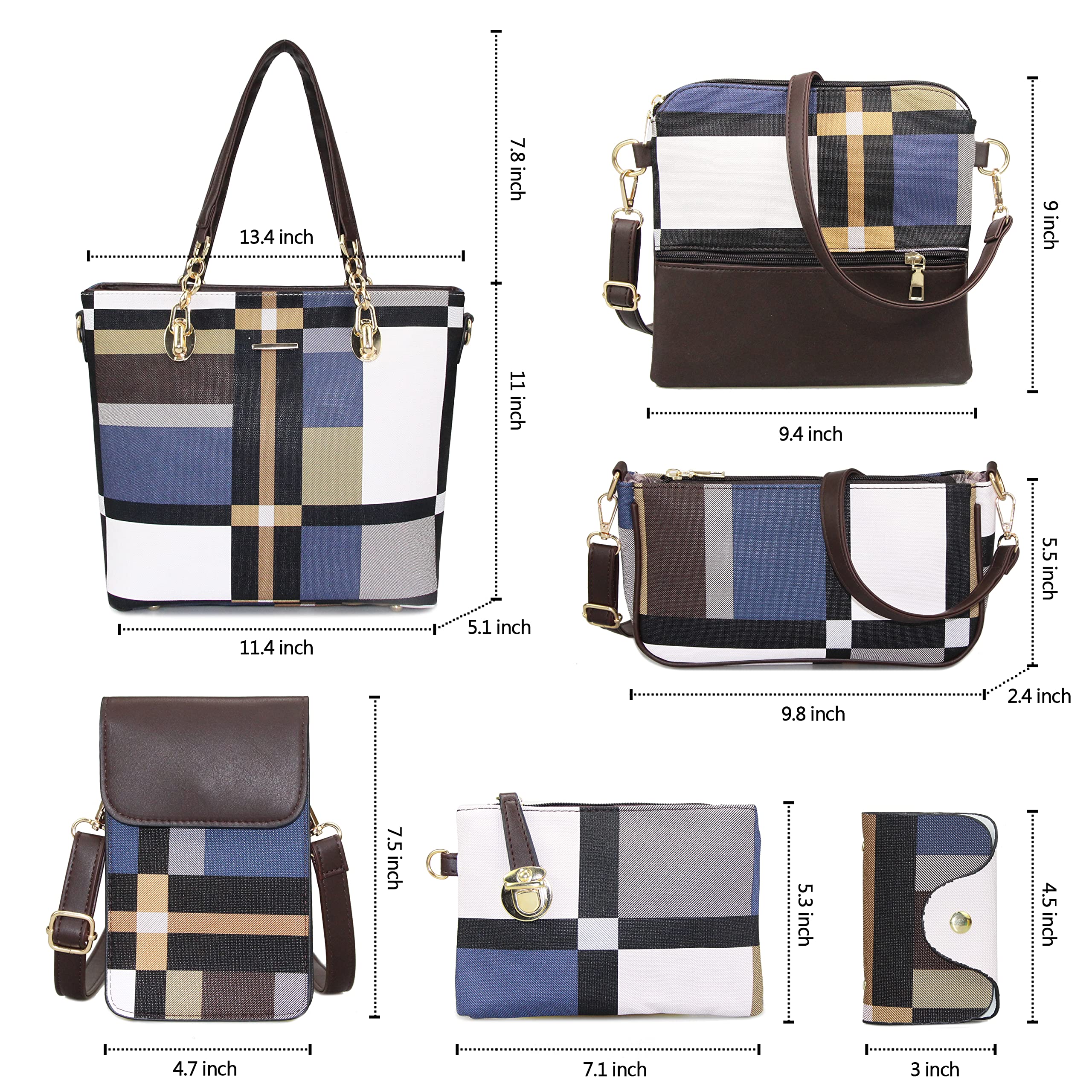 Stylish Women's Synthetic Leather Handbags Set - 6pcs Tote, Crossbody & Satchel Purses for Work, Travel & Everyday Use | Fashionable & Durable Accessories