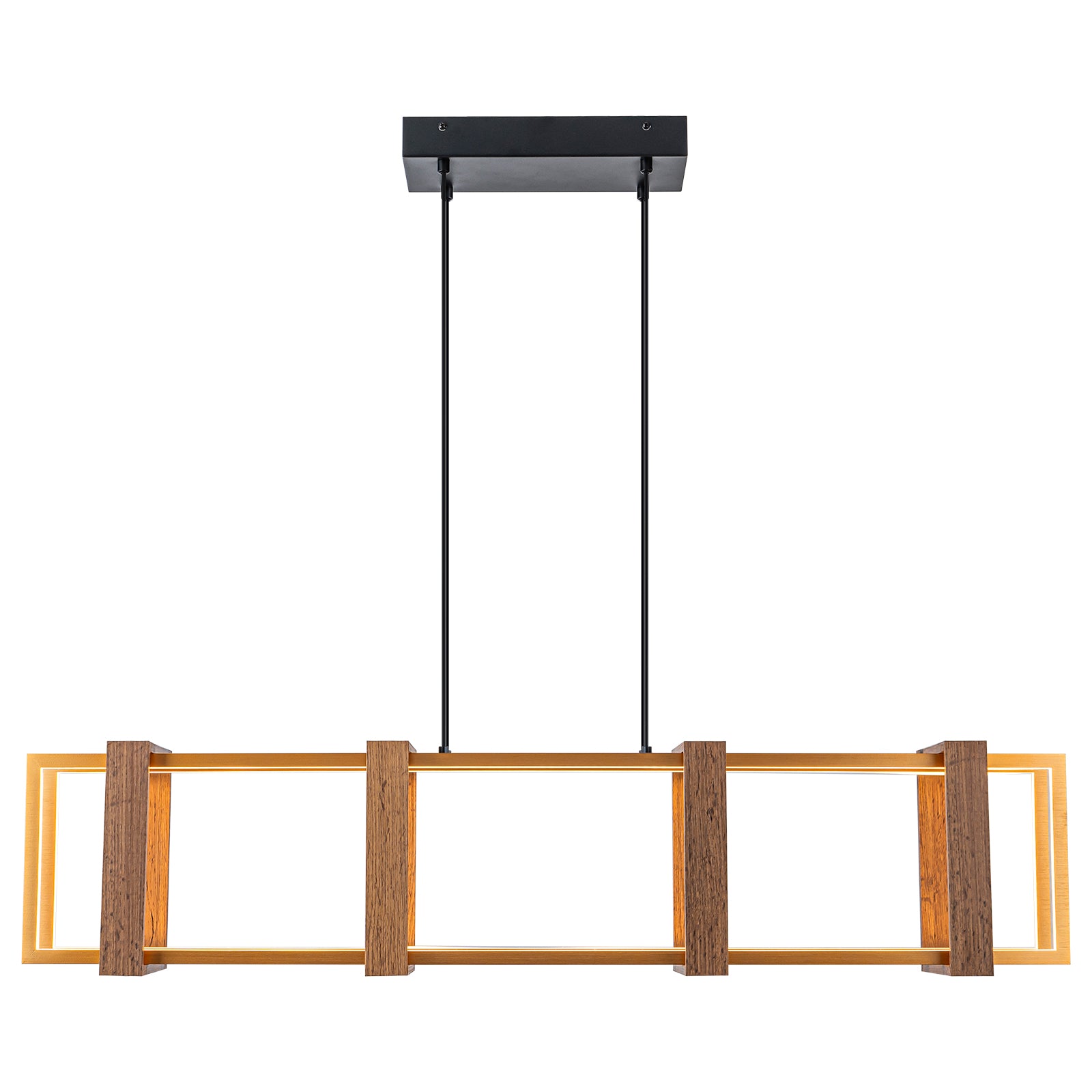 Glowlings 40W Wide Rectangle Wood LED Pendant Light - Farmhouse Style Linear Hanging Light Fixture for Kitchen Island, Dining Room, and Living Room Decor