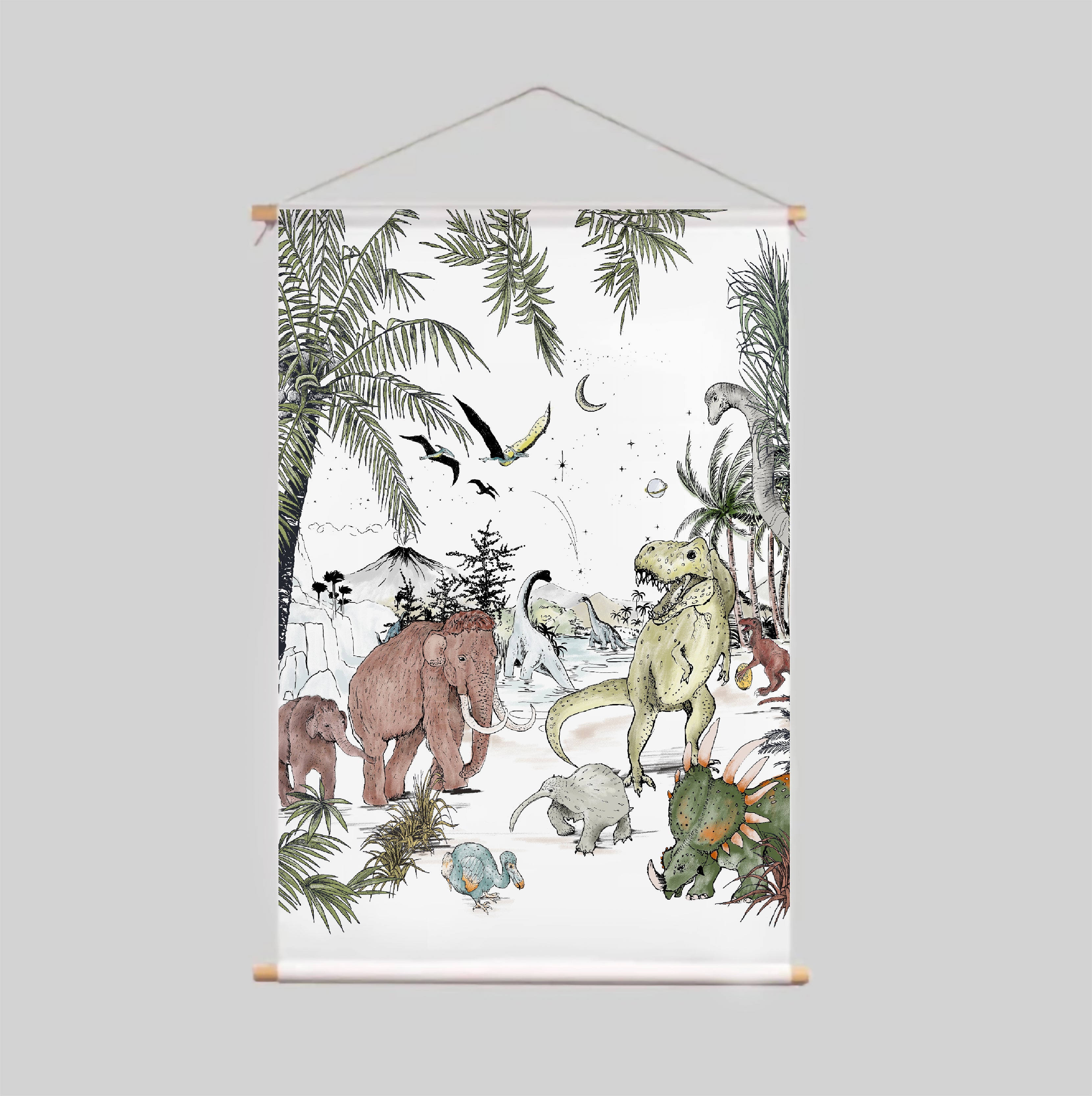 Prehistoric Dinosaur Textile Poster - Vintage Wall Art Decor for Home, Office & Classroom - Perfect for Dinosaur Lovers & Educational Spaces