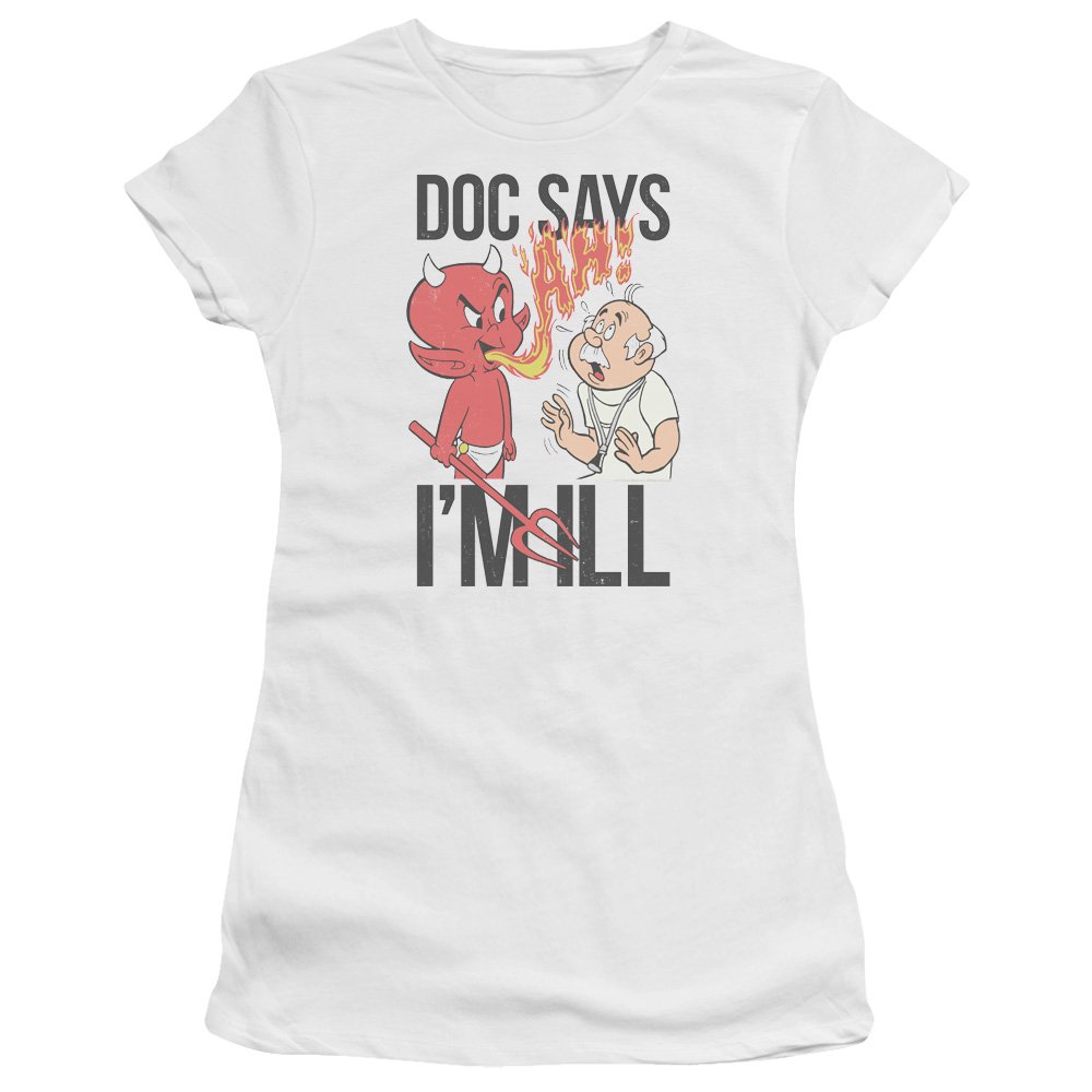 Trevco Hot Stuff Doc Says Juniors' Sheer Fitted T-Shirt | Trendy Women's Graphic Tee | Perfect for Casual Wear, Parties & Gifts