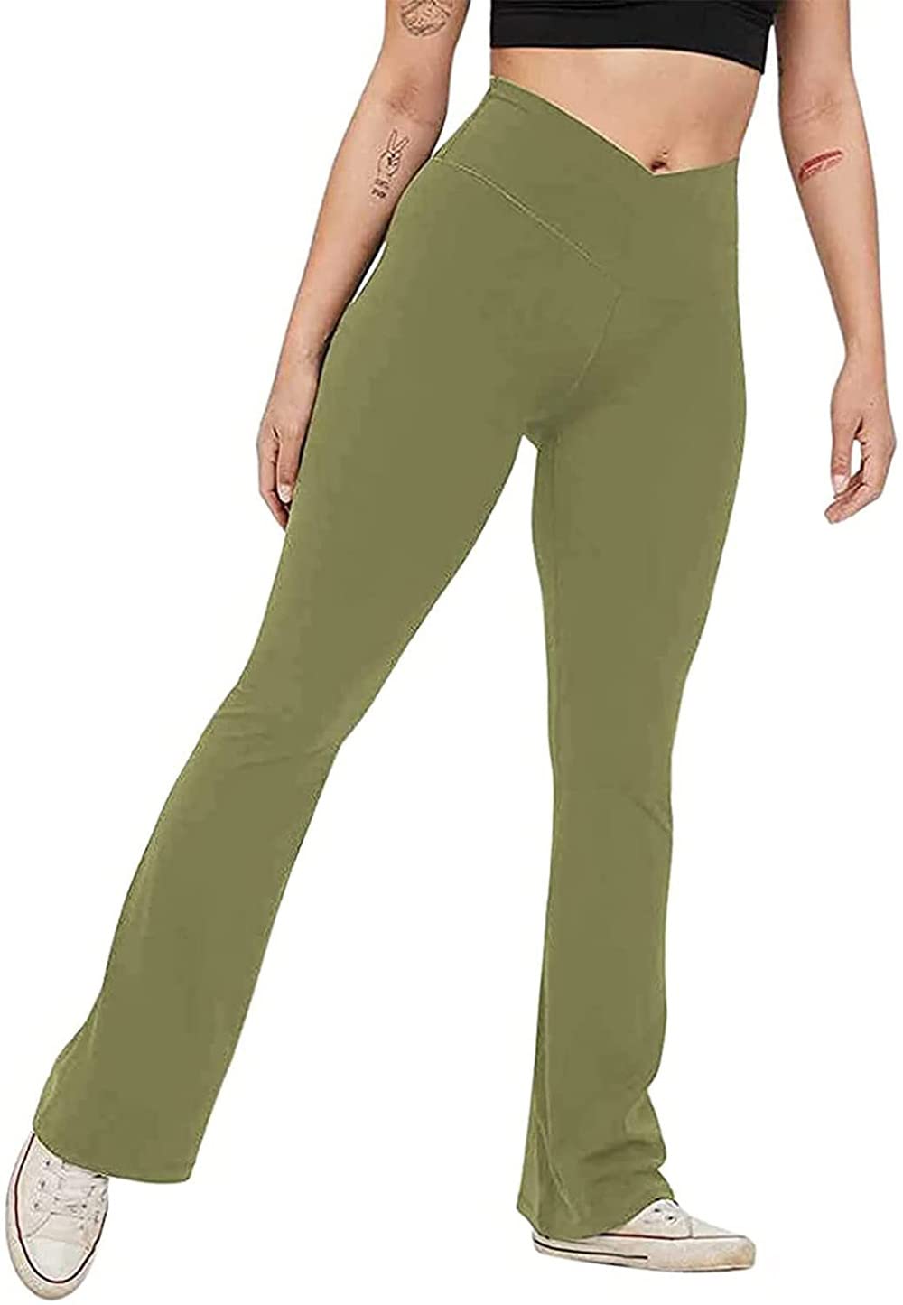 Ouyinyi Women's Flare Yoga Pants - High Waist Tummy Control Workout Leggings, Wide Leg Bootcut Non See Through for Yoga, Running & Lounge Wear