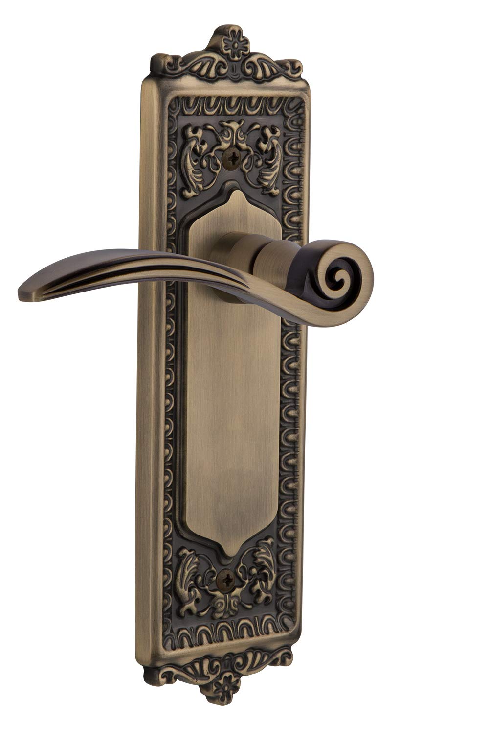 Nostalgic Warehouse Egg & Dart Plate Single Dummy Swan Lever in Antique Brass - Vintage Style Door Handle for Classic Home Decor & Interior Design