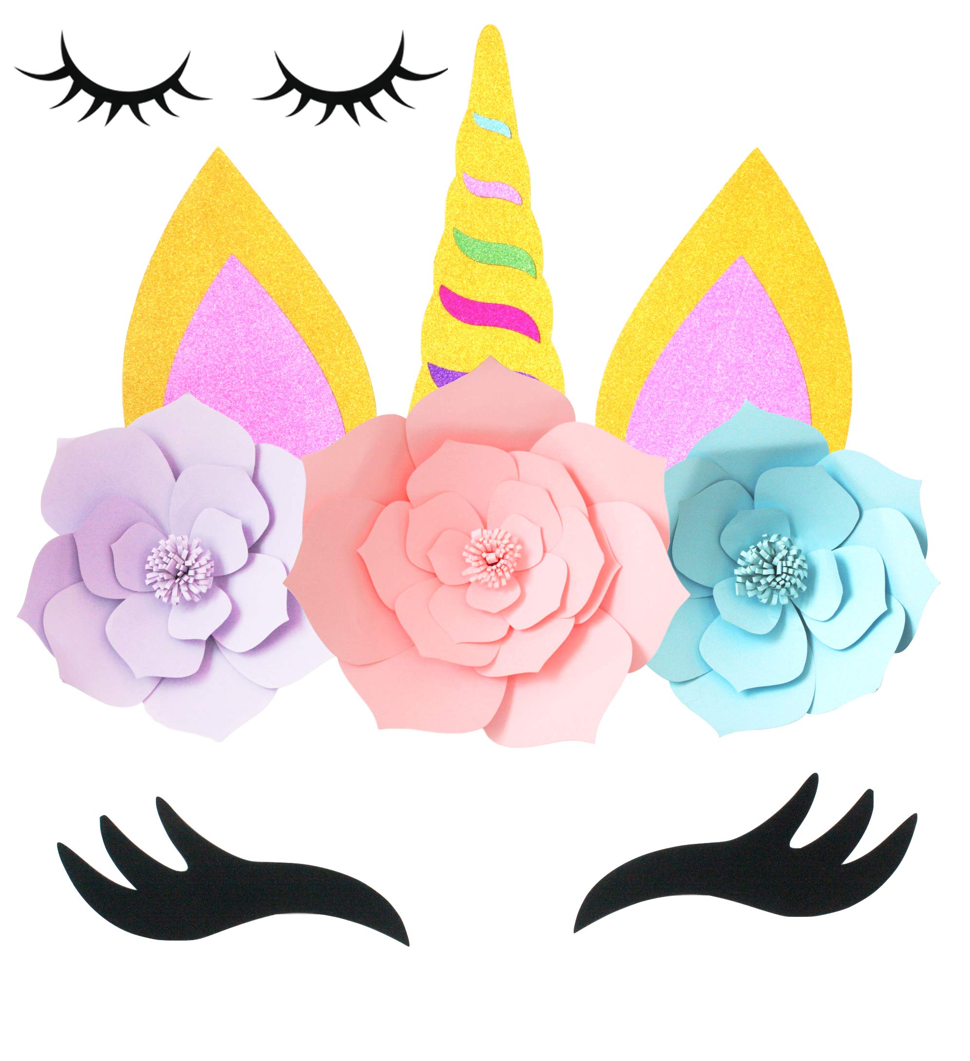 Gold Glitter Unicorn Backdrop for Parties - Giant Horn, Ears & Eyelashes DIY Wall Decor with Flowers | Perfect for Birthday, Baby Shower & Themed Events