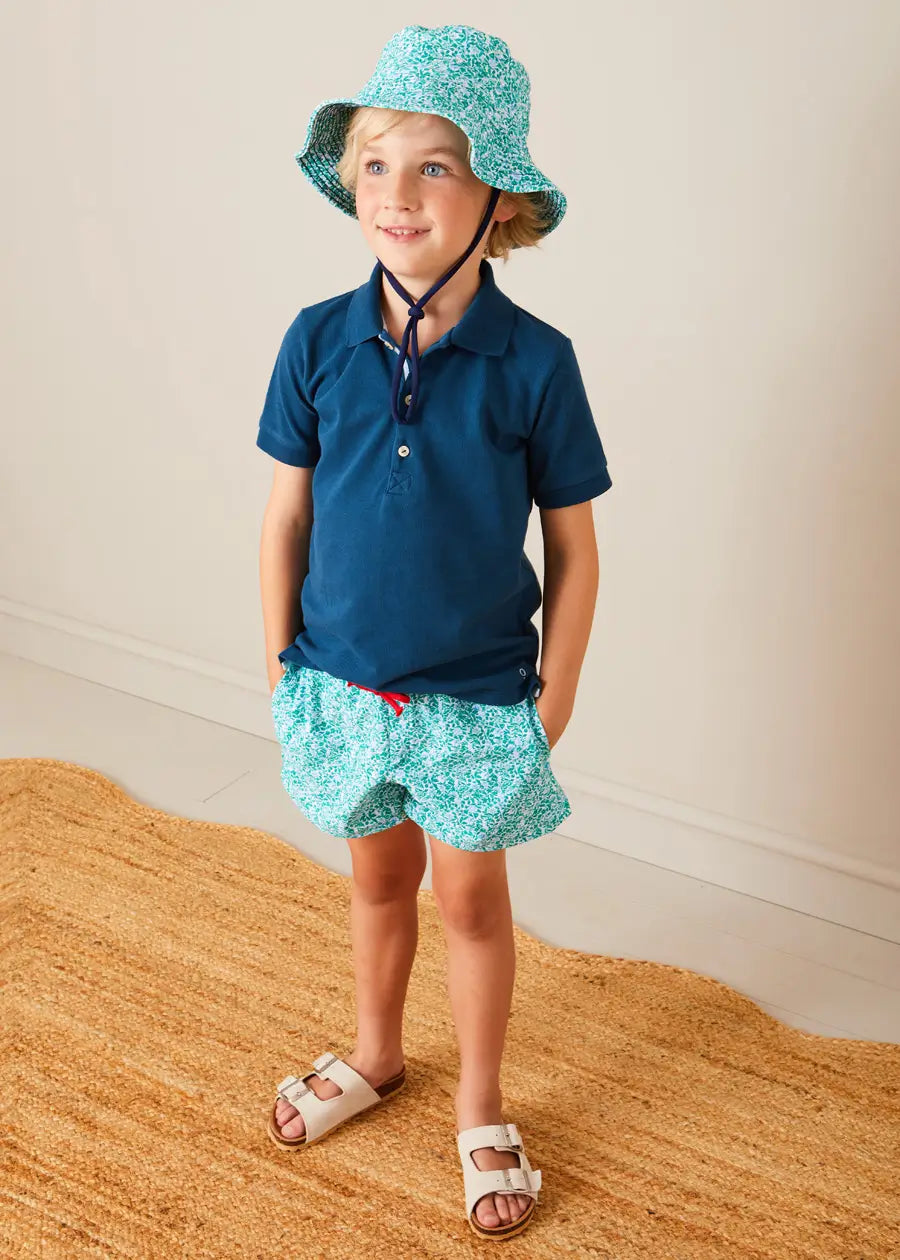 Adelaide Floral Tie Detail Swim Shorts for Boys & Girls (2-10 Years) - Green Beachwear for Summer Vacation & Pool Party