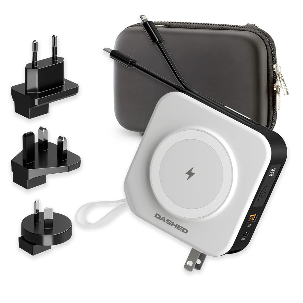 Travelpod 5-in-1 Portable Travel Charger Power Bank - 10,000mAh with Global Adapters | Wireless Charging, Built-in Lightning & USB-C Cables | Foldable AC Plug - Perfect for International Travel, Business Trips & On-the-Go Charging