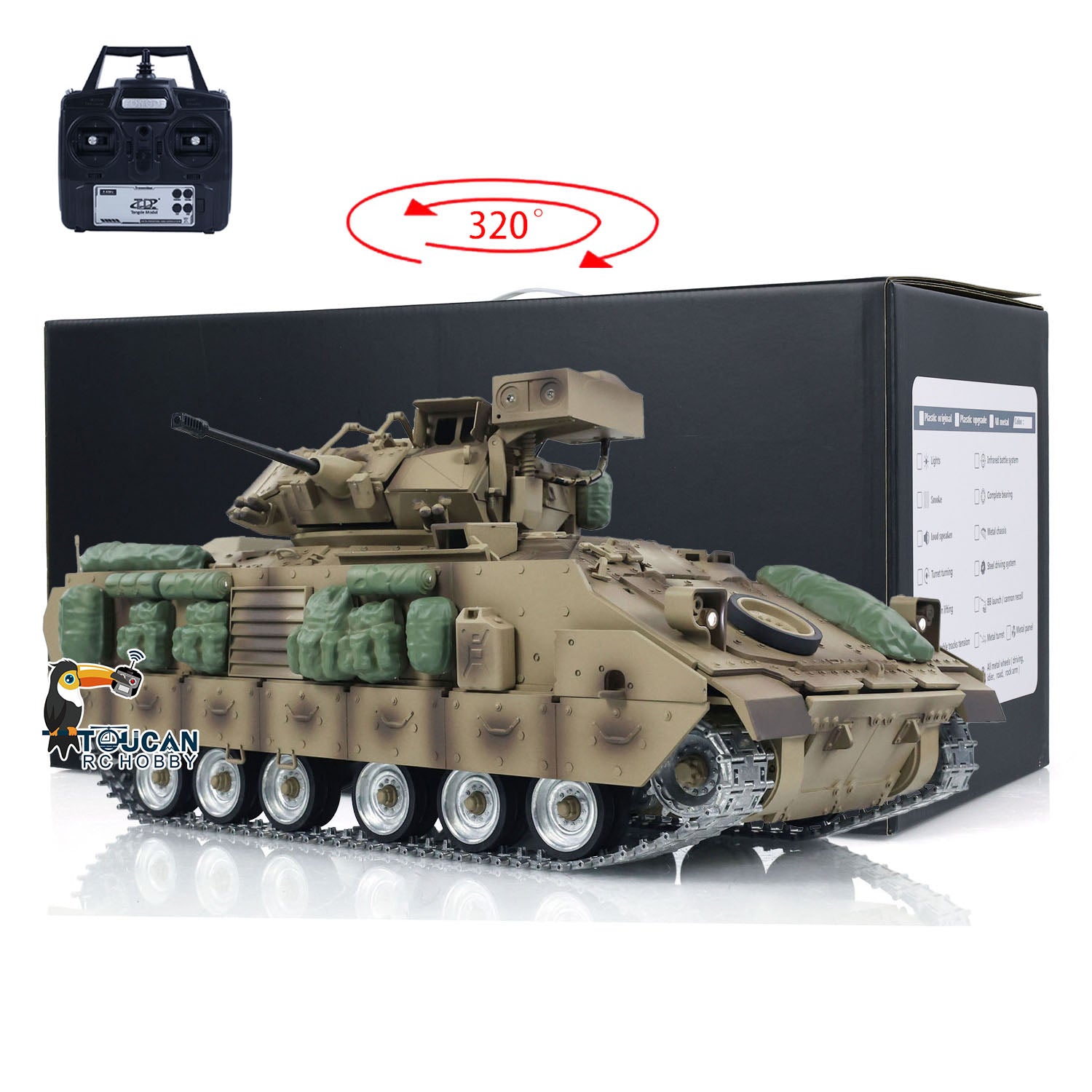 1/16 Scale Tongde RC Tank - Remote Control Panzer M2A2 Bradley Electric Infantry Fighting Vehicle DIY Simulation Model with Barrel Recoil (No BB Unit) - Perfect for Military Enthusiasts & Collectors, Indoor/Outdoor Play, and Display Showcase