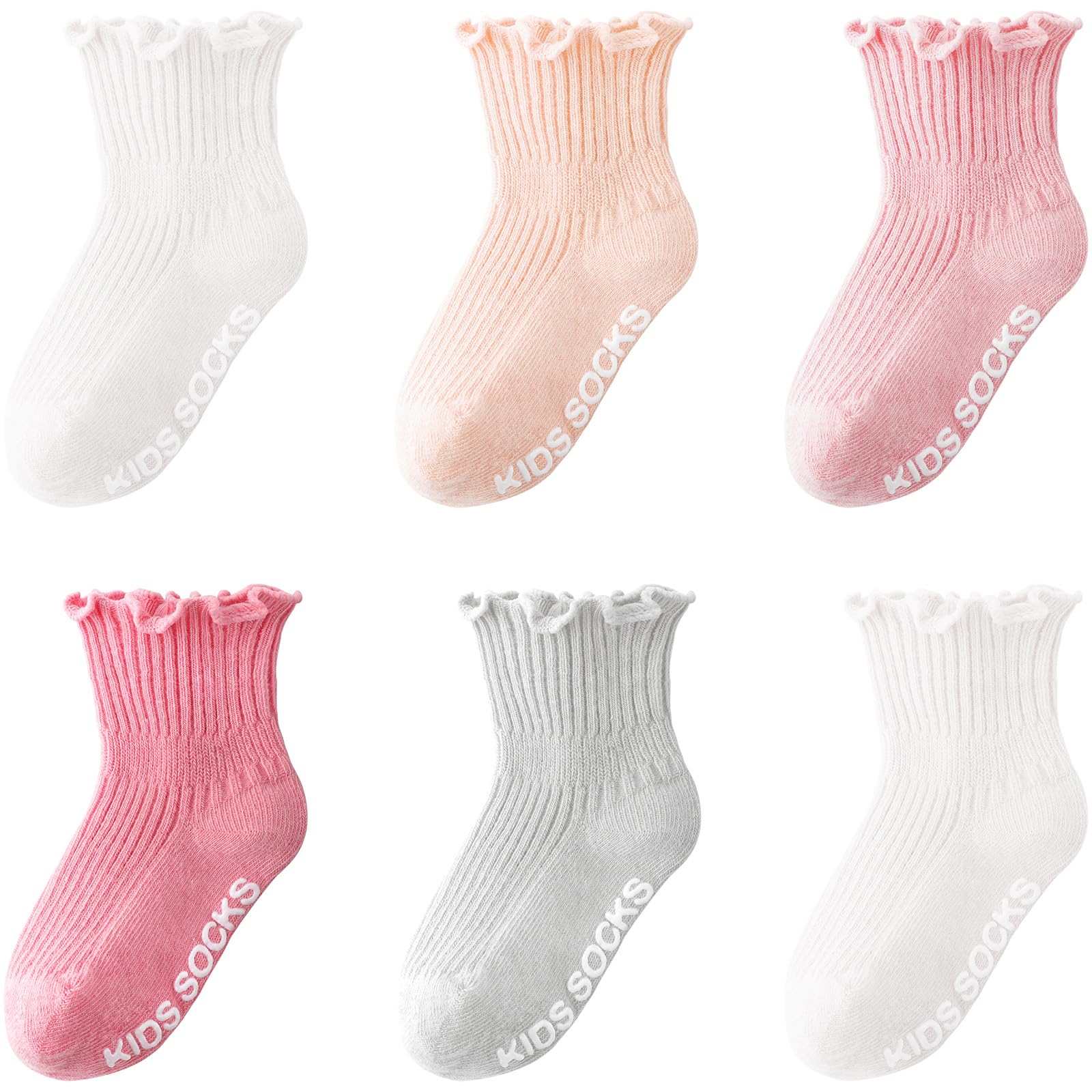 DRESHOW BQUBO Baby Girls Non-Slip Socks with Ruffles - Cute Grip Ankle Socks for Infants & Toddlers (Ideal for Playtime, Crawling & First Steps)