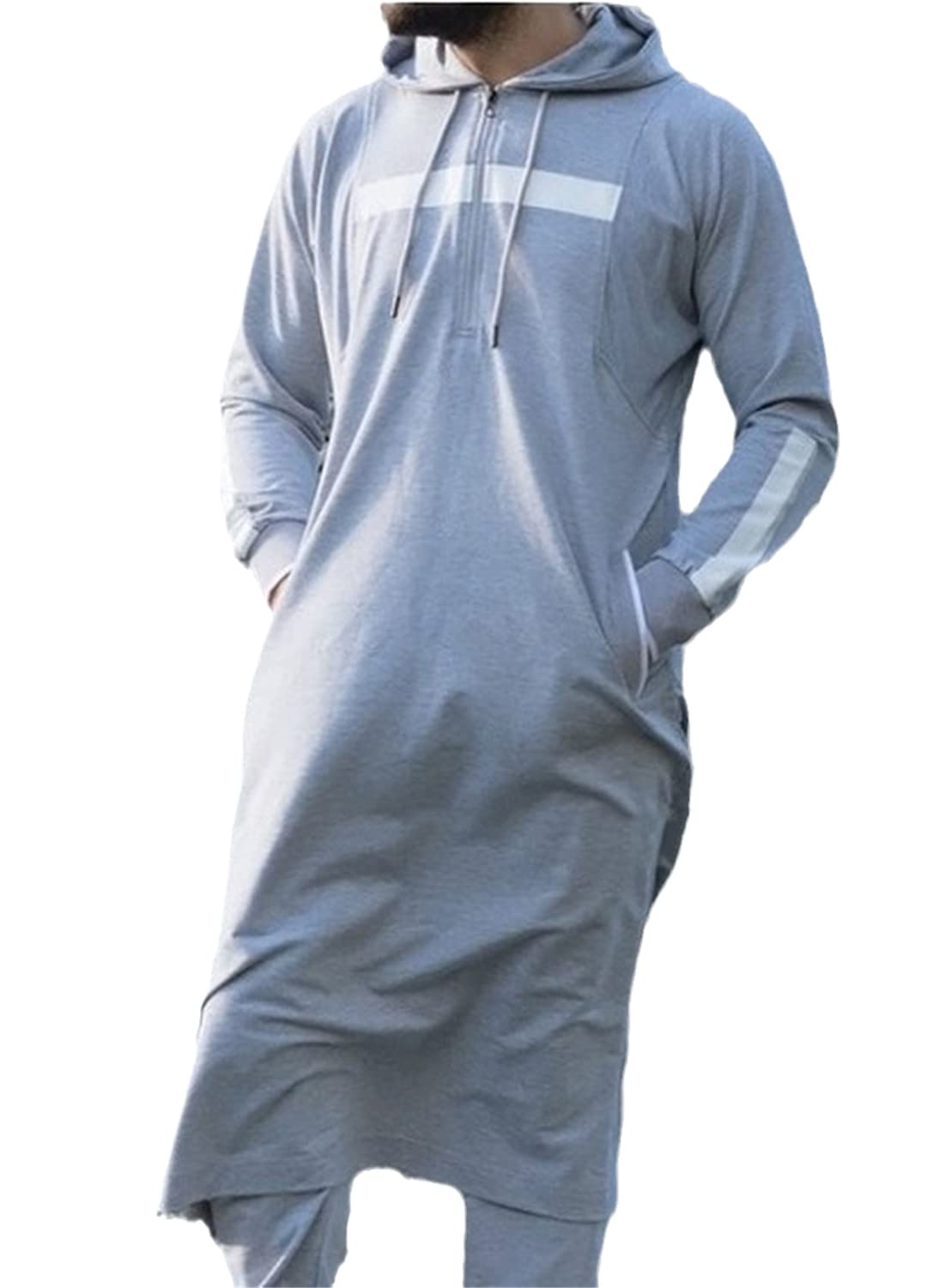Men's Jubba Thobe - Arabic Islamic Clothing Muslim Dress Saudi Long Robe Abaya Dubai Kaftan - Loose Blouse Sweater Hoodies Tops - Gray XXL - Perfect for Eid Prayer, Mosque Wear & Traditional Occasions