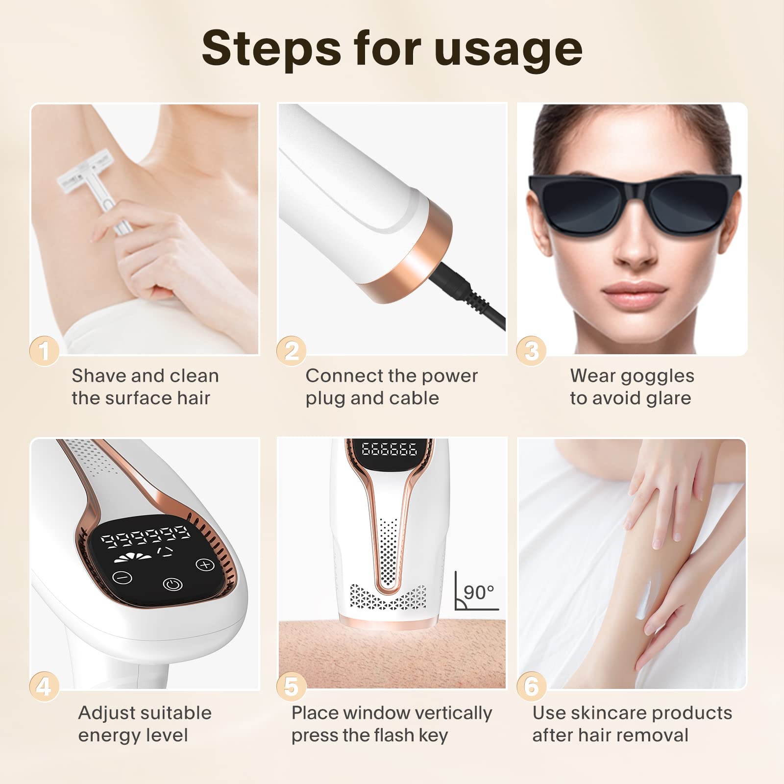 Painless IPL Laser Hair Removal Device for Women & Men - At-Home Permanent Hair Remover for Face & Body | Safe Electrolysis Epilator for Smooth Skin | Perfect for Bikini Line, Legs, Underarms & Facial Hair Removal