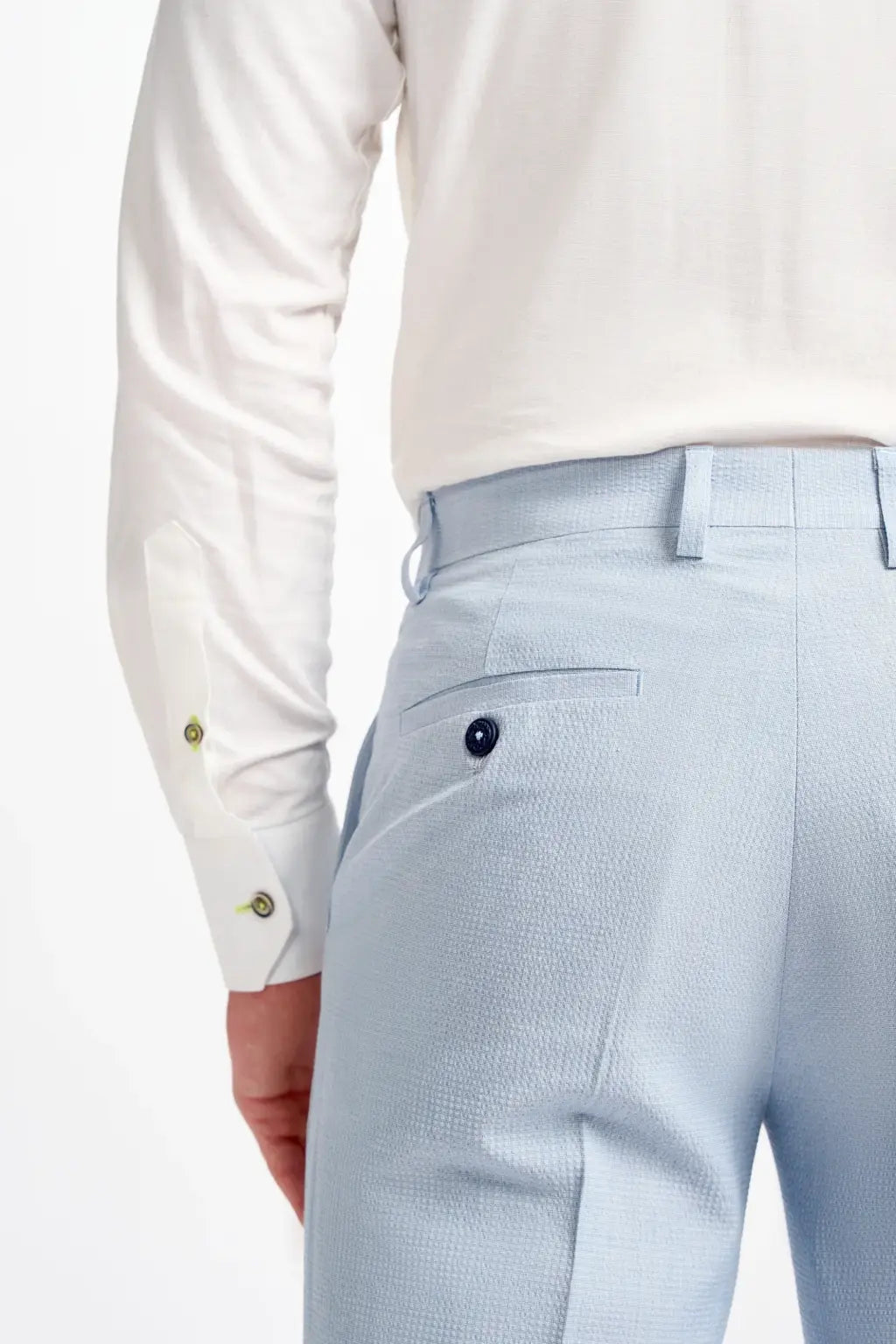 Cavani's Siren Seersucker Sky Blue Trousers for Men - Lightweight Summer Pants for Casual Wear & Beach Vacations