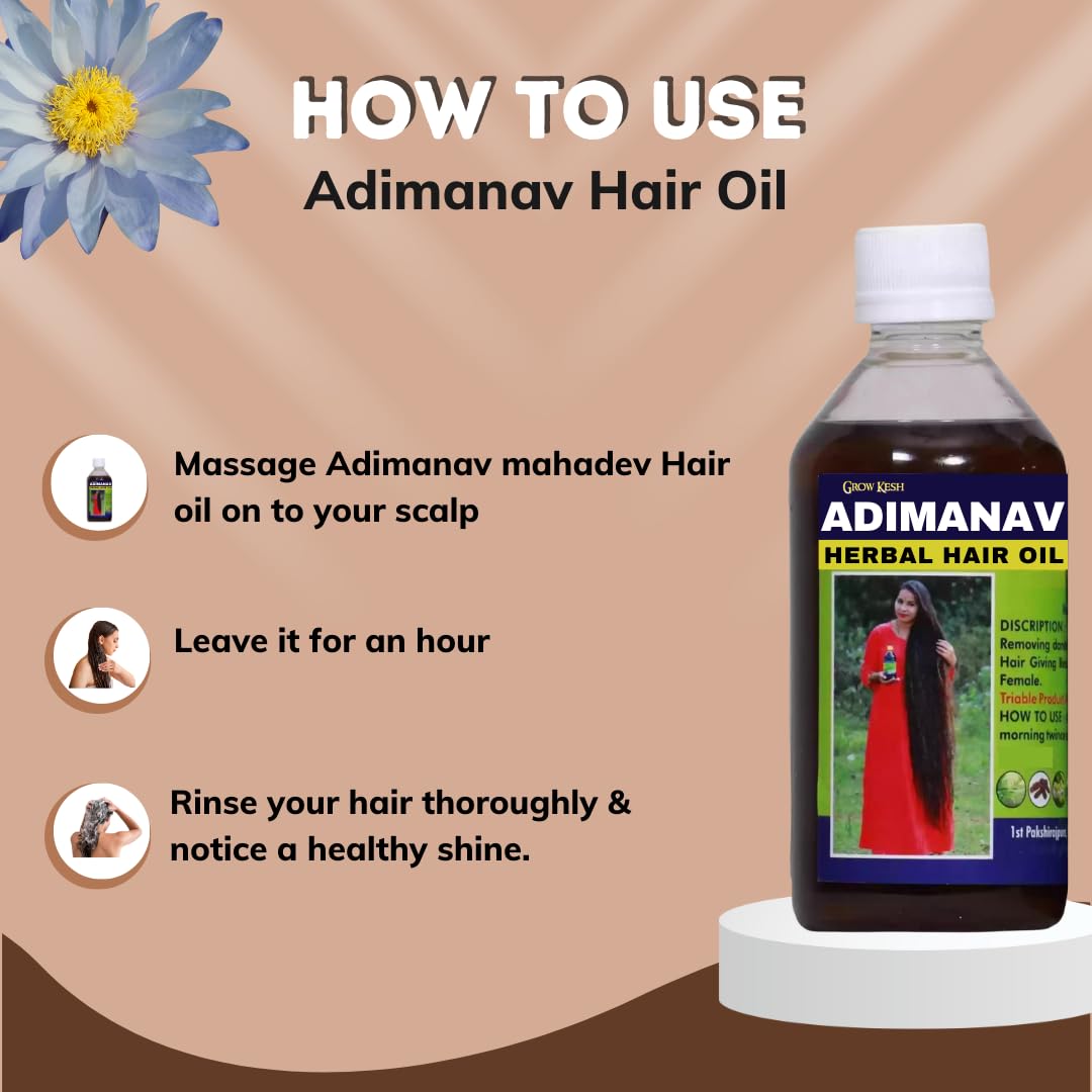 Adimanav Herbal Hair Oil for Men & Women - 100ml (Pack of 3) | Natural Hair Growth Treatment with Nilambari | For Dry, Damaged Hair & Scalp Care | Daily Hair Nourishment & Shine