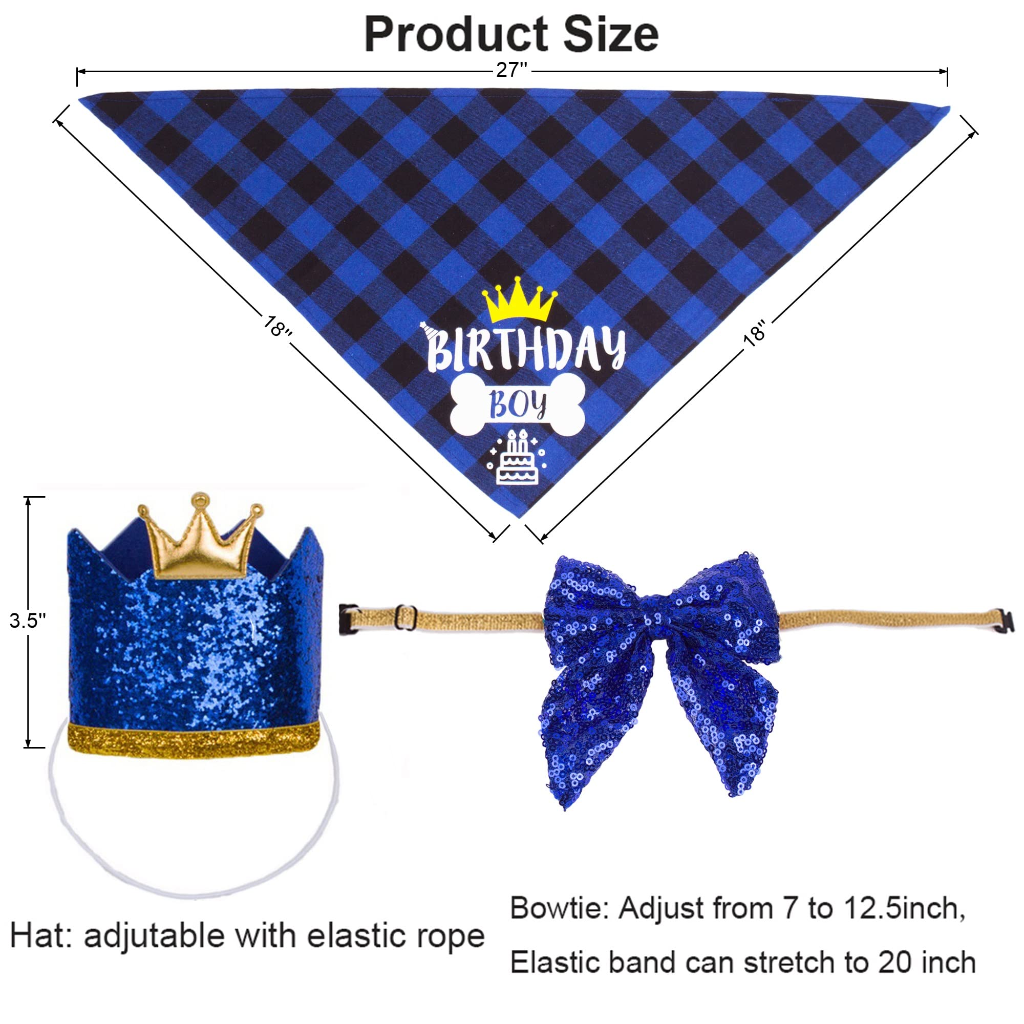 ADOGGYGO Dog Birthday Hat & Bandana Set with Numbers, Scarf Bow & Happy Birthday Banner - Navy Blue Pet Party Supplies for Birthday Celebrations & Photo Shoots