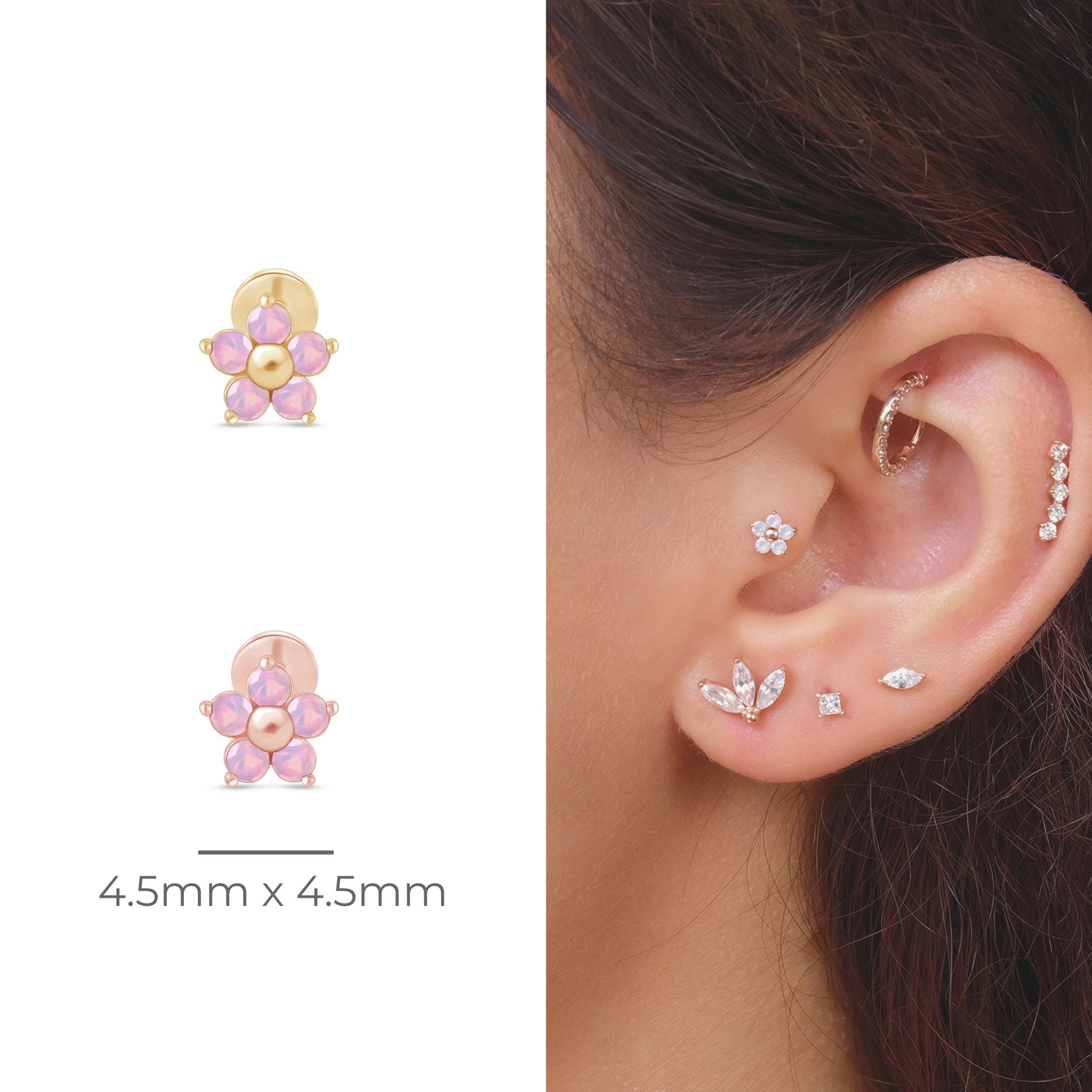 14k Rose Gold Pink Opal Flower Stud Earrings for Women – Dainty Floral Jewelry for Everyday Wear, Gifts & Special Occasions