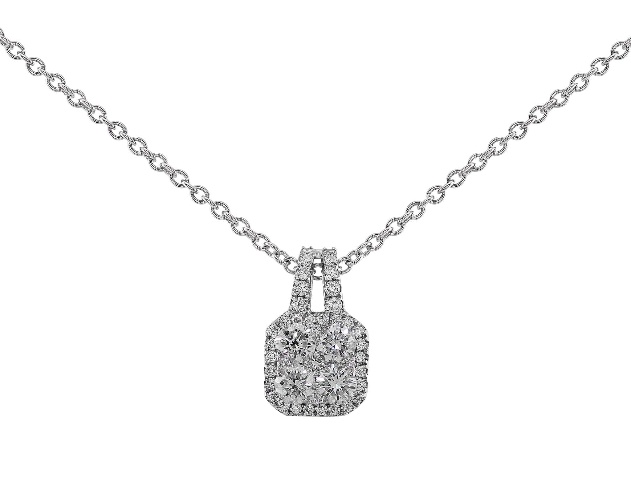 18K White Gold Diamond Square Drop Necklace for Women - Elegant Dangling Pendant Jewelry for Parties, Weddings & Special Occasions