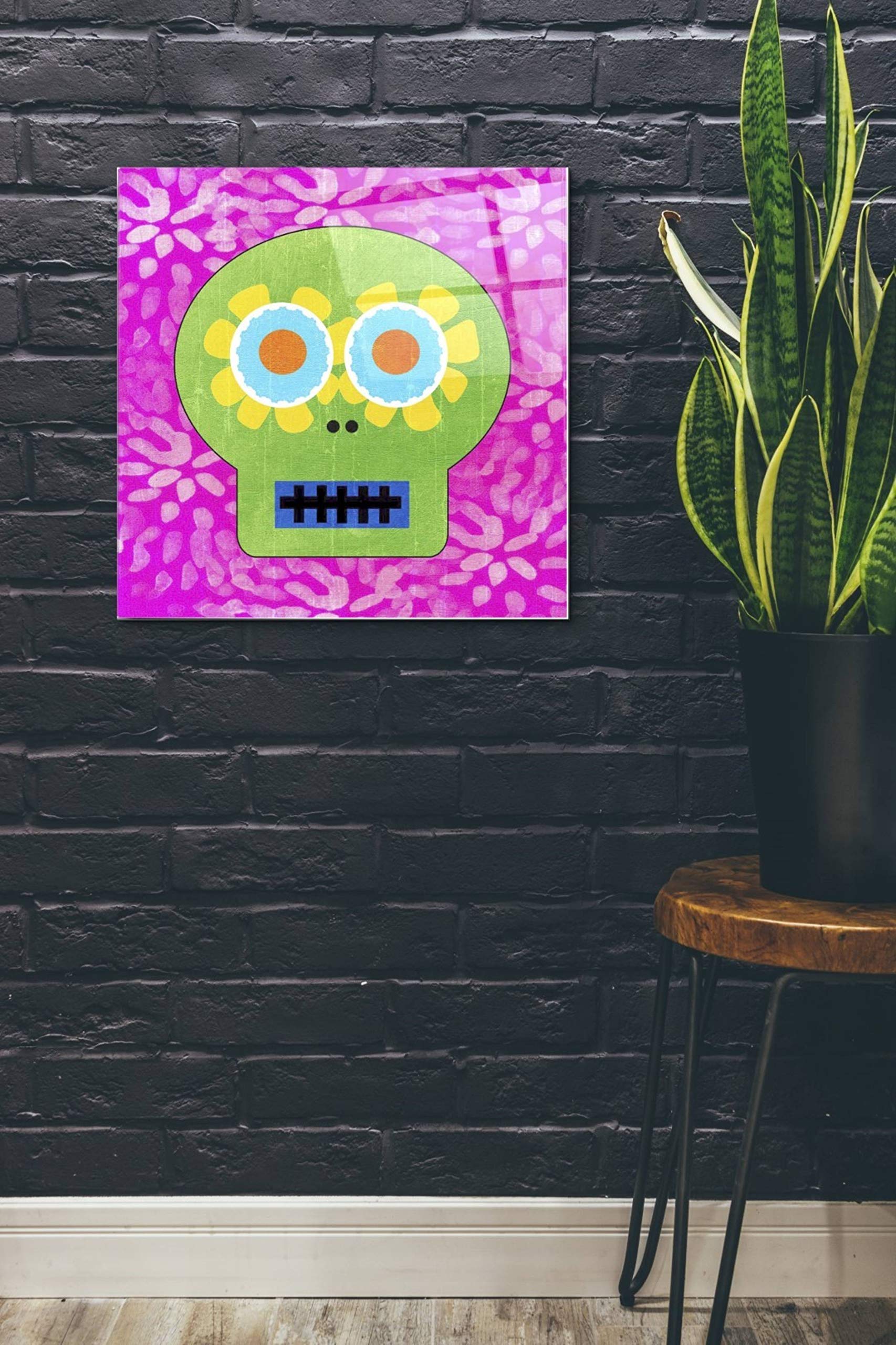 Epic 'Day of the Dead I' Acrylic Glass Wall Art by Linda Woods - 24x24 Inches Mexican Folk Art Painting - Perfect for Home Decor, Office & Dia de Los Muertos Celebrations
