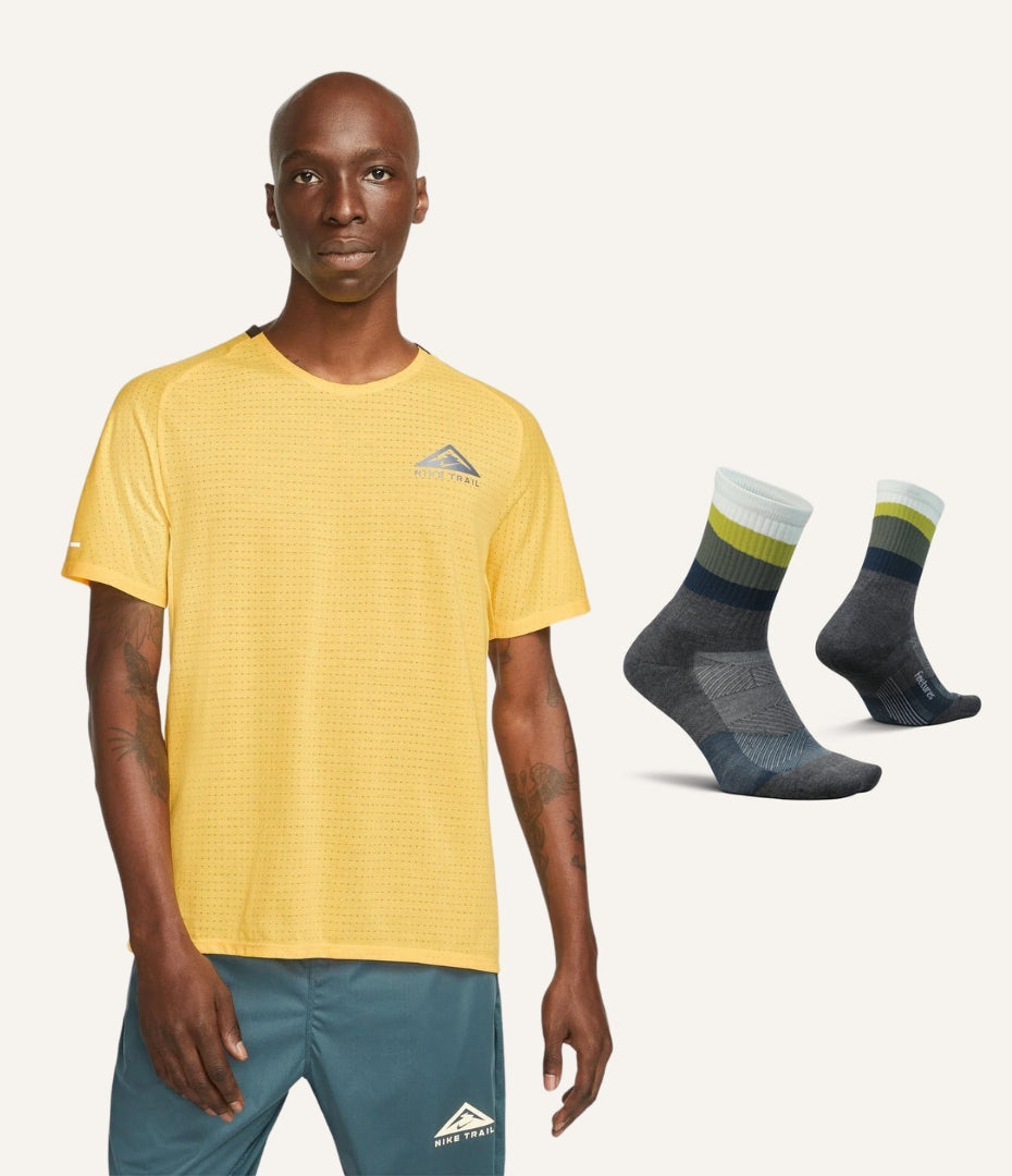 Best Trail Running T-Shirt & Sock Bundle for Men - Moisture Wicking Hiking & Outdoor Adventure Gear - Perfect for Trail Running, Camping & Backpacking
