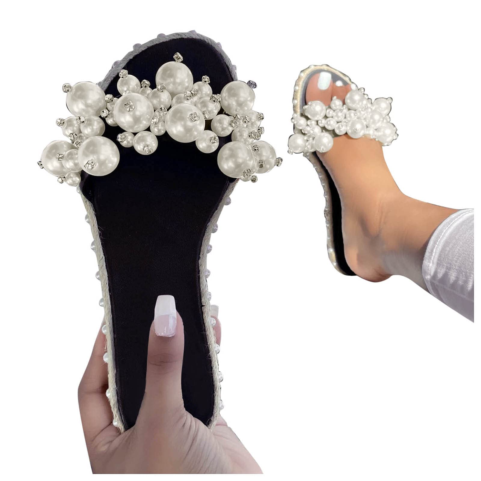 Gloneld Women's Pearl Flat Sandals - Casual Summer Beach Flip Flops Slip-On Slippers | Perfect for Vacation, Poolside & Everyday Comfort