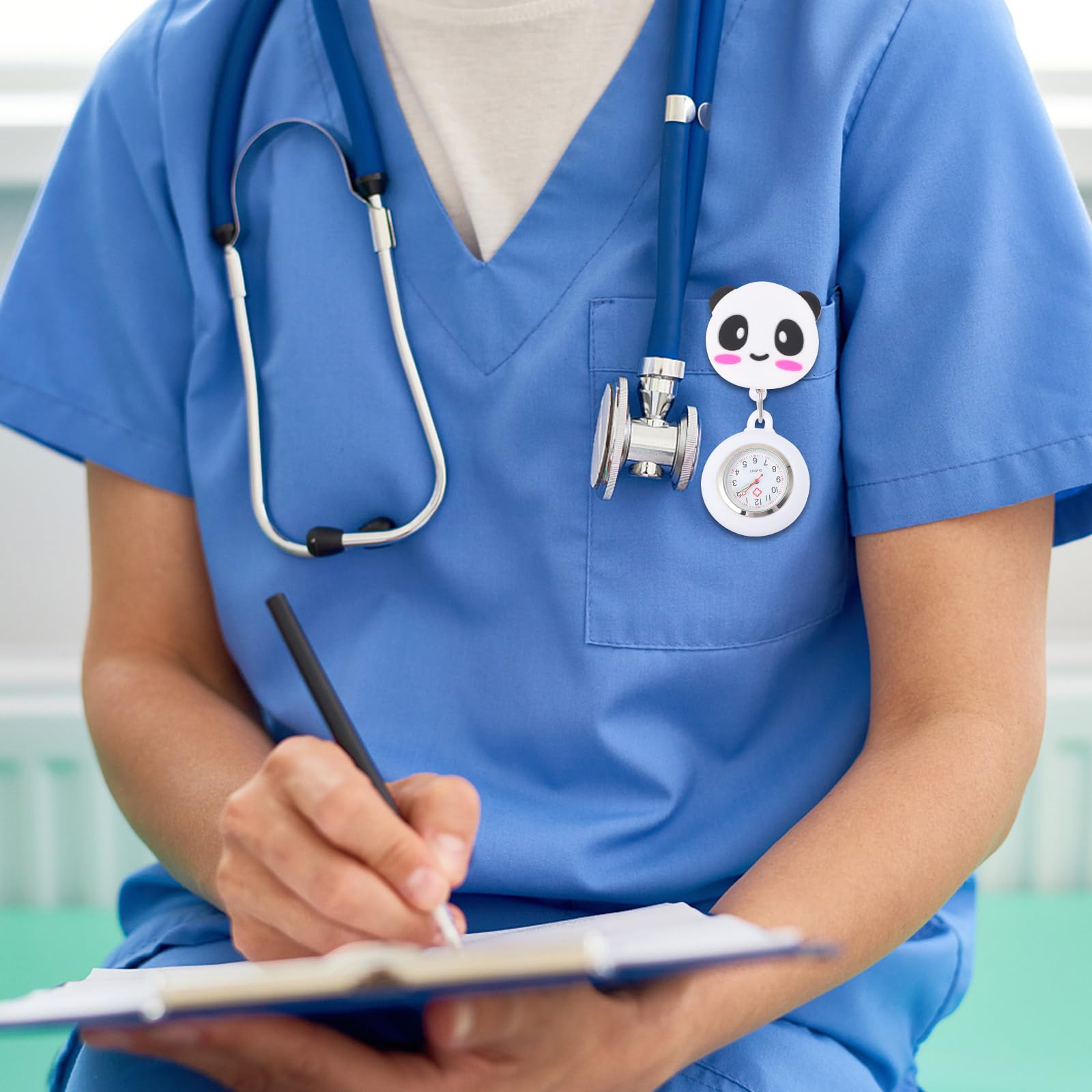 Retractable Nurse Watch with Luminous Hands - Clip On Panda Fob Watch for Medical Professionals, Doctors & Students | Analog Quartz Lapel Watch for Hospital Shifts & Clinical Work