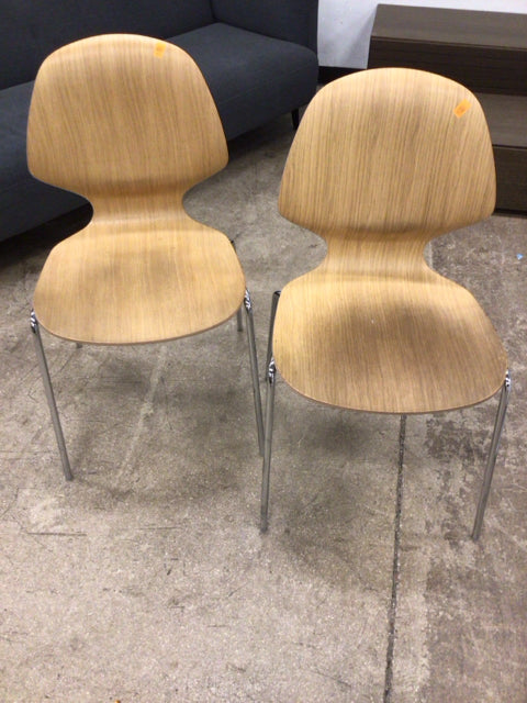 Vintage Wood & Chrome Dining Chairs Set of 2 - Mid Century Modern Kitchen Chairs for Dining Room, Breakfast Nook & Small Spaces