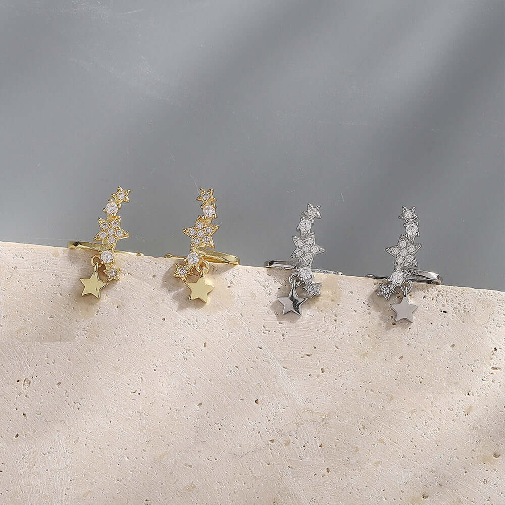 No-Piercing Celestial Star Ear Cuffs & Ear Climbers for Women | SE2098 | Elegant Non-Pierced Ear Jewelry for Parties, Weddings & Special Occasions
