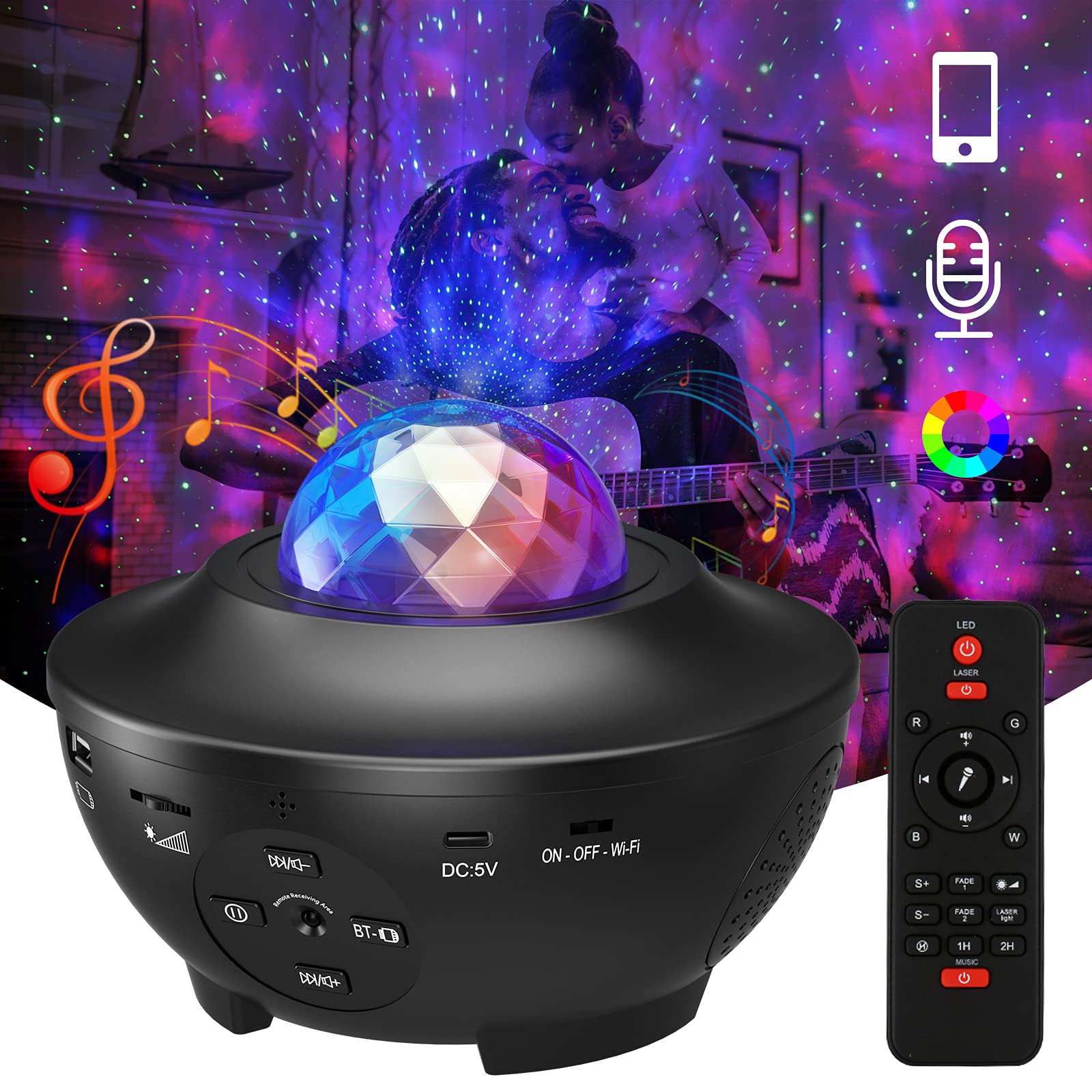Galaxy Projector Night Light with Bluetooth Speaker & Timer - Starry Sky Projector for Bedroom, Kids Room, Party Decor - Perfect Christmas Gift for Adults & Teens