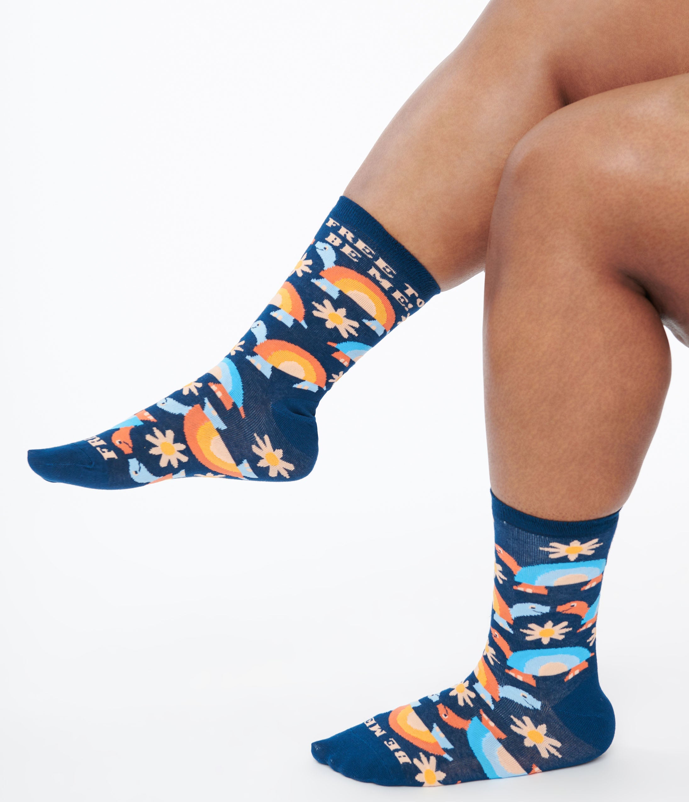 Free to Be Me Rainbow Crew Socks - Colorful Comfortable Cotton Socks for Women & Men - Perfect for Casual Wear, Pride Events & Gift Giving