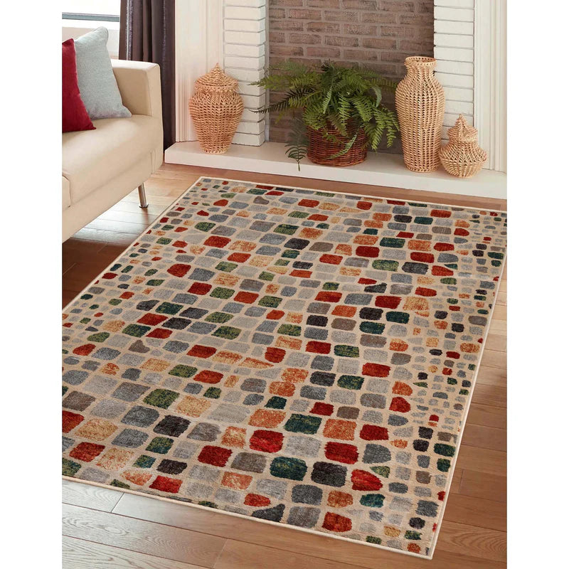 Dexter Abstract Cobblestone Indoor Area Rug 8x10 - Non-Slip Modern Bohemian Floor Mat for Living Room, Bedroom, Office Decor