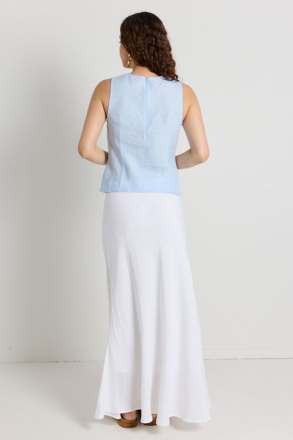 Shoreline Light Blue Linen Sleeveless Shell Top for Women | Summer Beachwear & Casual Outfit | Perfect for Vacations, Date Nights and Office Wear