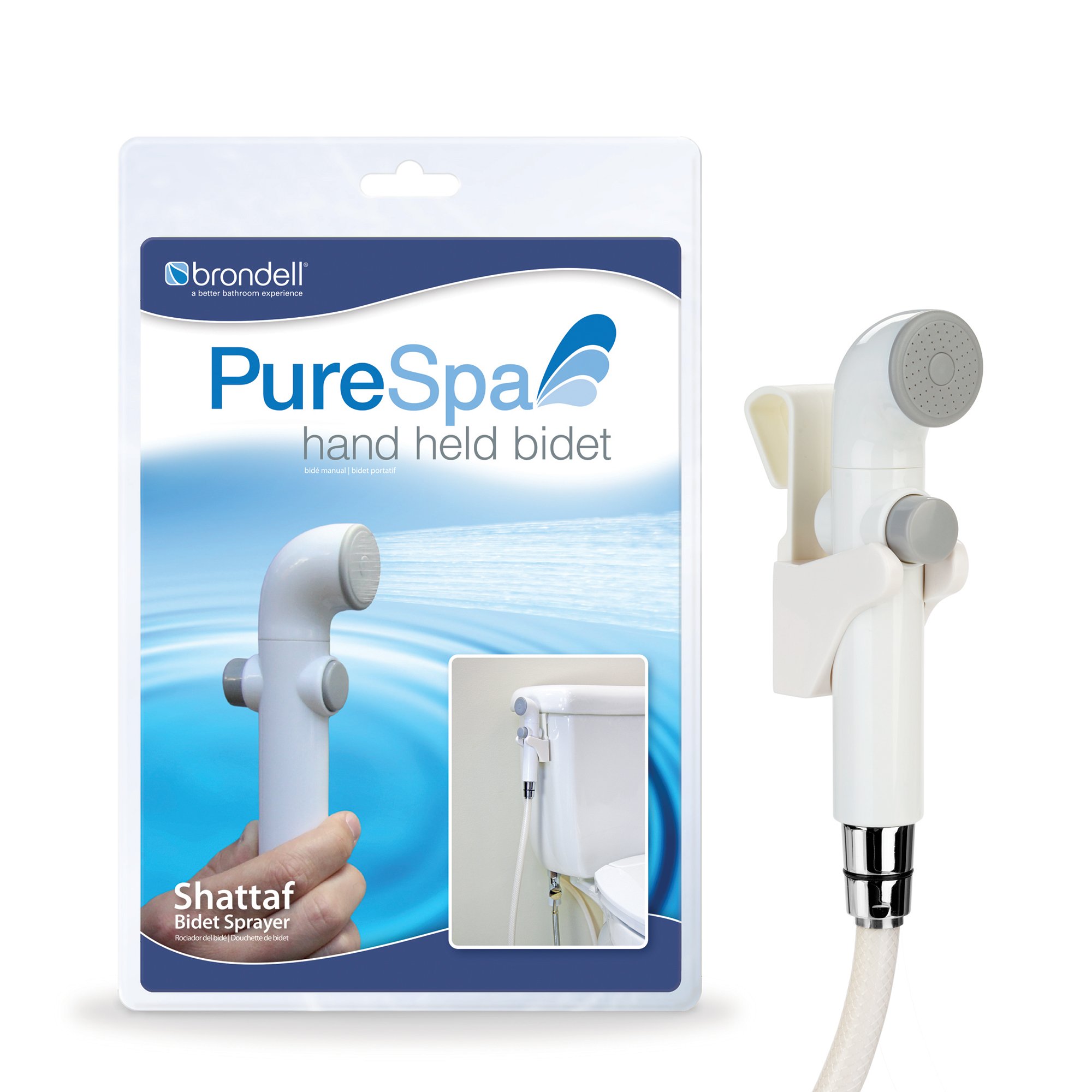 Brondell PS-90 PureSpa Handheld Bidet Sprayer for Toilet - Hygienic Diaper & Shattaf Washer - White & Grey - Perfect for Baby Care & Personal Cleansing