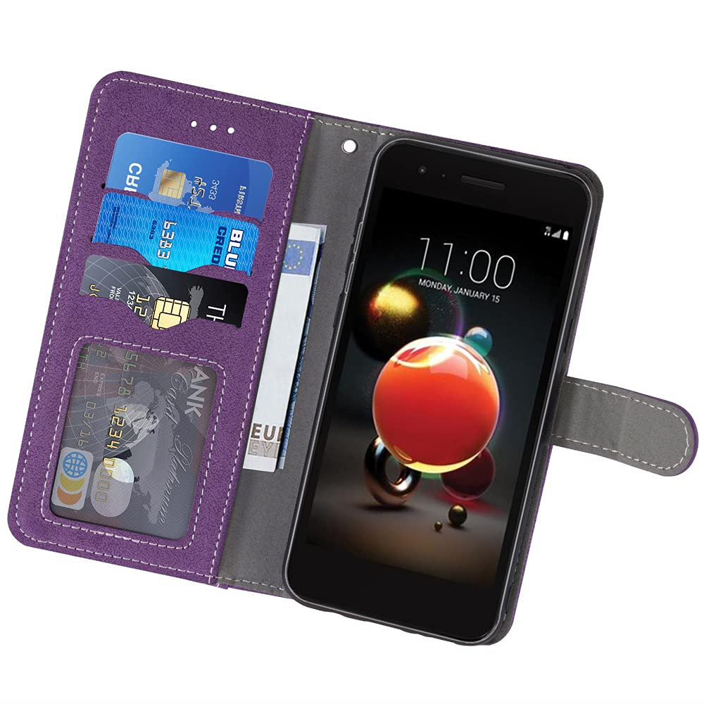 Premium Luxury Leather Wallet Case for LG K9/K8 (2018) - Shockproof Flip Folio Cover with Credit Card Slots & Kickstand (Purple) | Perfect for Work, Travel & Everyday Protection