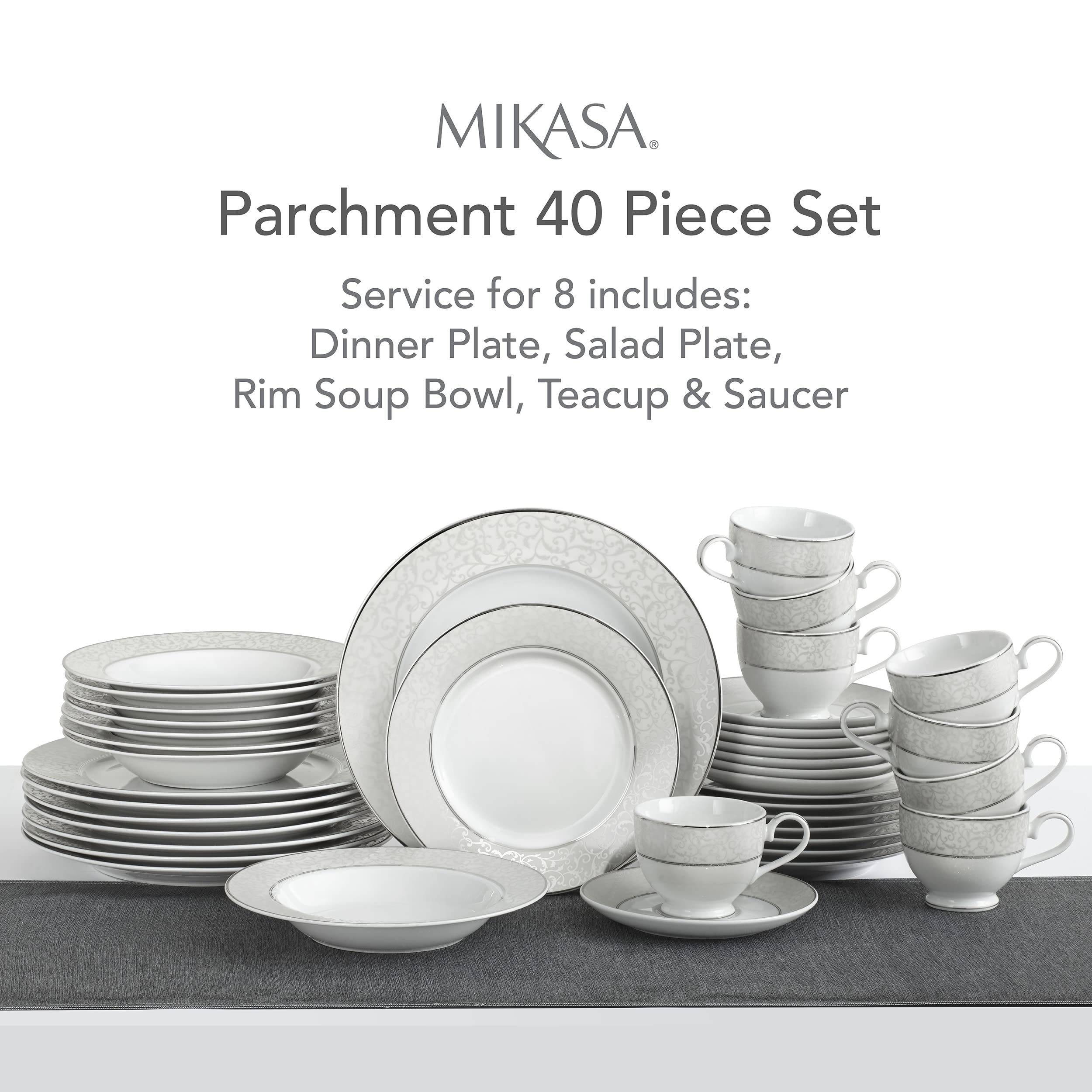 Mikasa Parchment 40-Piece Dinnerware Set - Service for 8 - Elegant Stoneware Plates, Bowls & Mugs - Perfect for Family Dinners, Holiday Entertaining & Restaurant-Style Dining