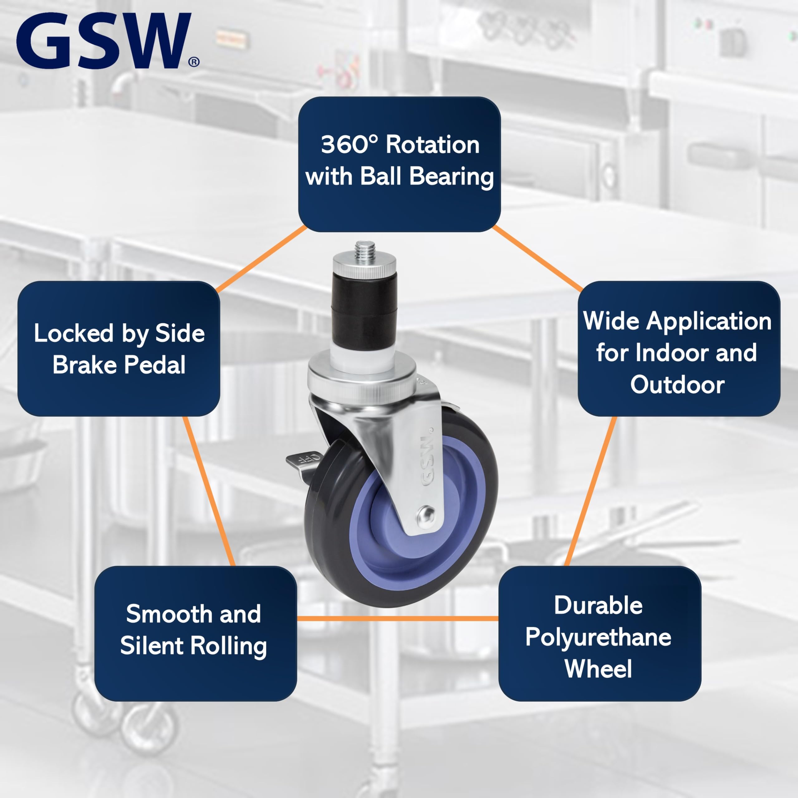 GSW 4-Pack Heavy Duty Casters with 4