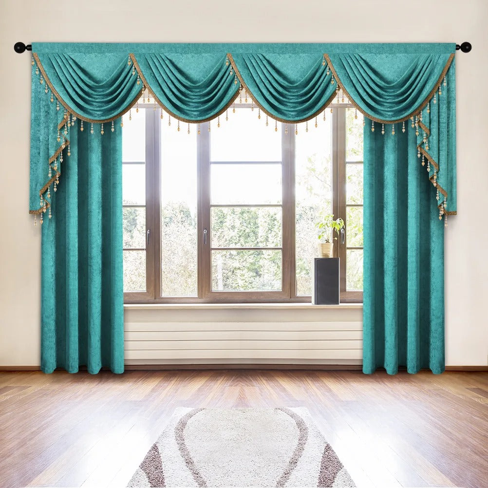 Mila Classic Plain Velvet Valance - Aqua Blue Bed Skirt for Queen Size Beds - Elegant Bedroom Decor & Dust Ruffle for Home Styling