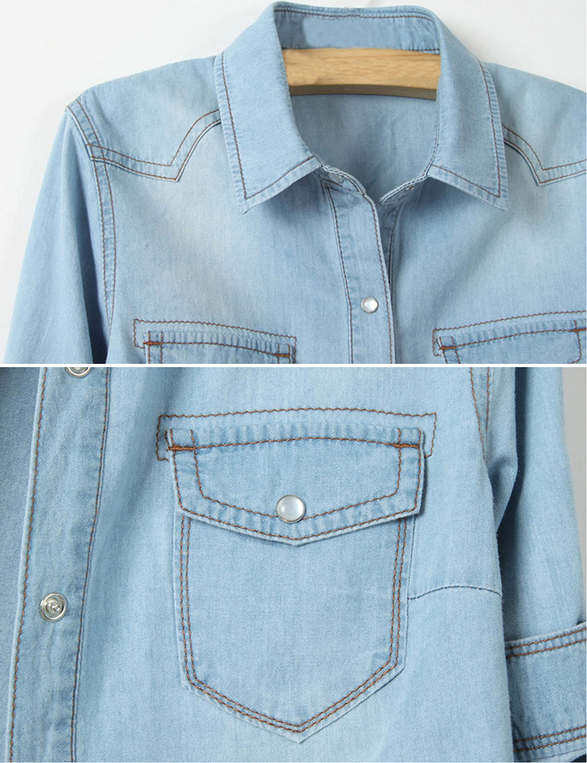 Zontroldy Women's Denim Shirt - Short Sleeve Casual Button Down Blouse for Work & Everyday Wear | Stylish Jean Shirt Tops for Office, Date Night & Weekend Outings
