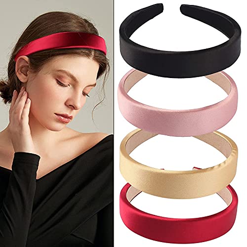 Belicia 4 Pack Matte Silk Headbands for Women & Girls - Wide Elastic Non-Slip Hair Bands in Solid Colors | Perfect for Workouts, Yoga, Running, and Everyday Styling