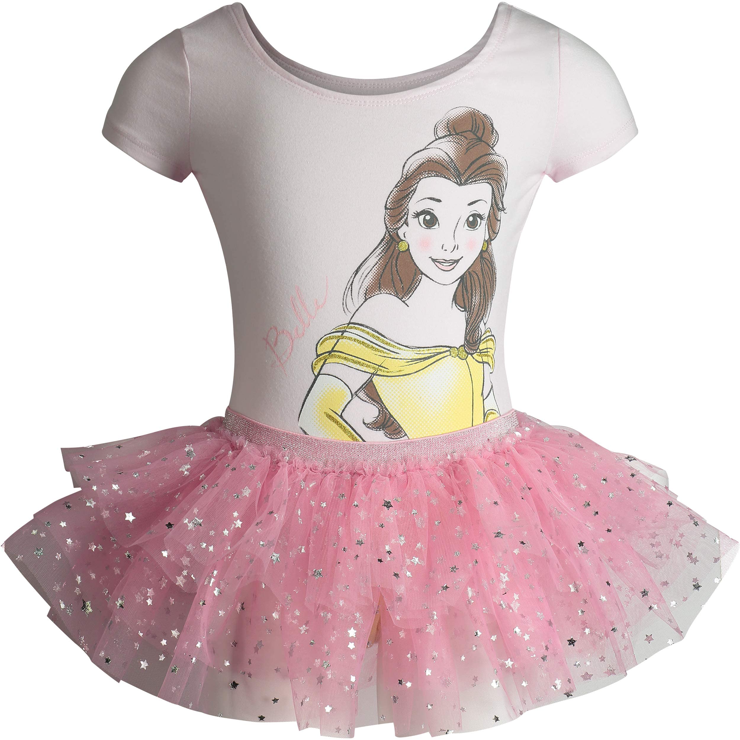 Disney Princess Belle Pink Ballet Leotard Tutu & Tights Dance Set for Girls - Size 5 - Perfect for Ballet Class, Recitals, Dress-Up Play, Birthday Parties & Halloween Costumes