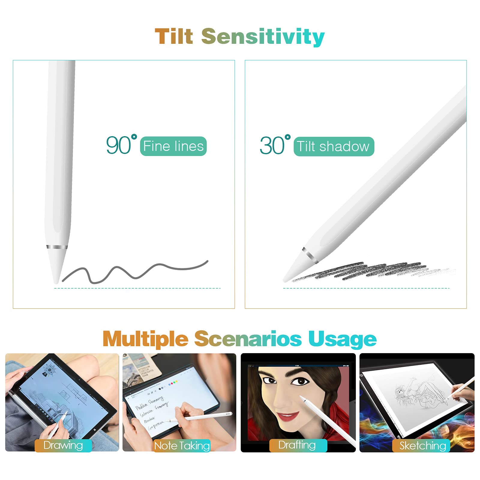 Premium Stylus Pen for iPad (2018 & Later Models) - Tilt & Pressure Sensitivity, Palm Rejection, Magnetic Attachment - Compatible with iPad Pro, Air 3/4, Mini 5 - Perfect for Drawing, Note-Taking & Digital Art