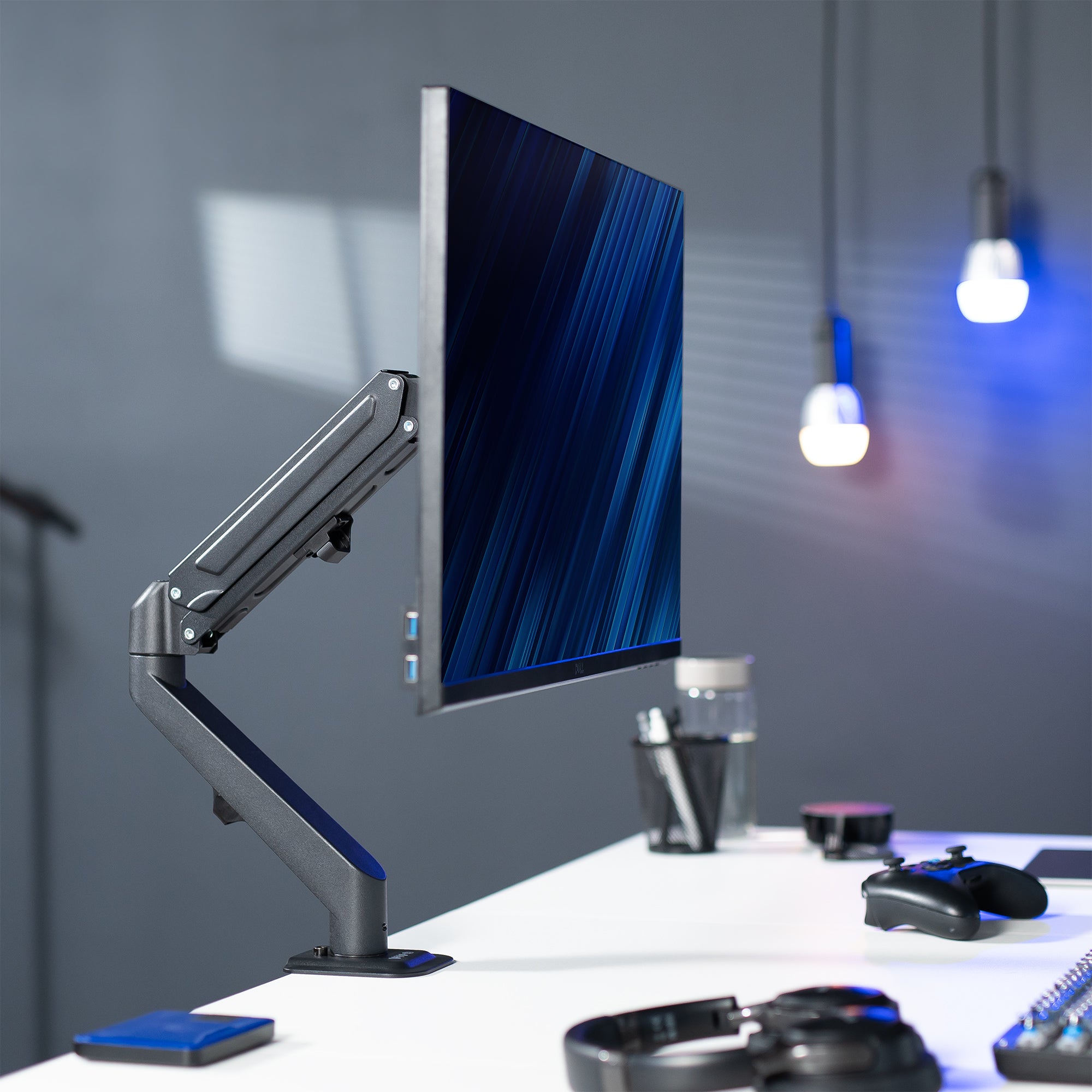 Adjustable Pneumatic Arm Single Monitor Desk Mount for 17” to 27” Screens - Perfect for Home Office, Gaming Setup & Workspace Ergonomics