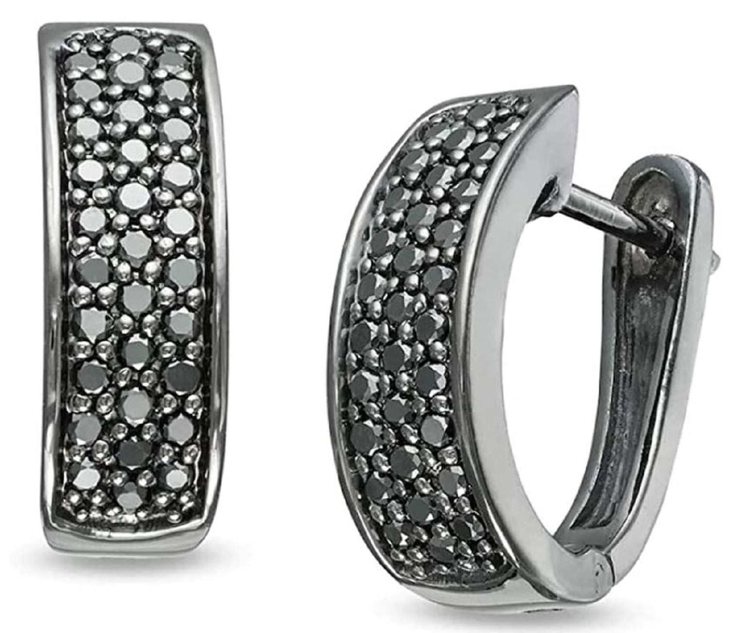 0.50 CT Simulated Black Diamond Oval Huggie Hoop Earrings for Men - 925 Sterling Silver with Black Rhodium Plating - Perfect for Date Night, Wedding & Formal Occasions