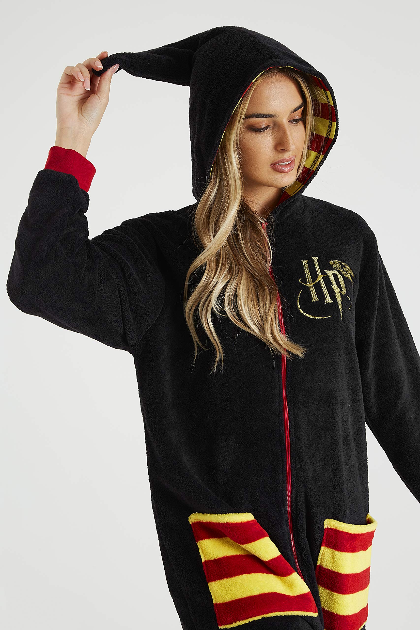Harry Potter Onesie for Women & Men - Adult Fleece Hooded Pajamas S-XL | Unisex Christmas Gift | Cozy Halloween Costume & Lounge Wear for Movie Nights