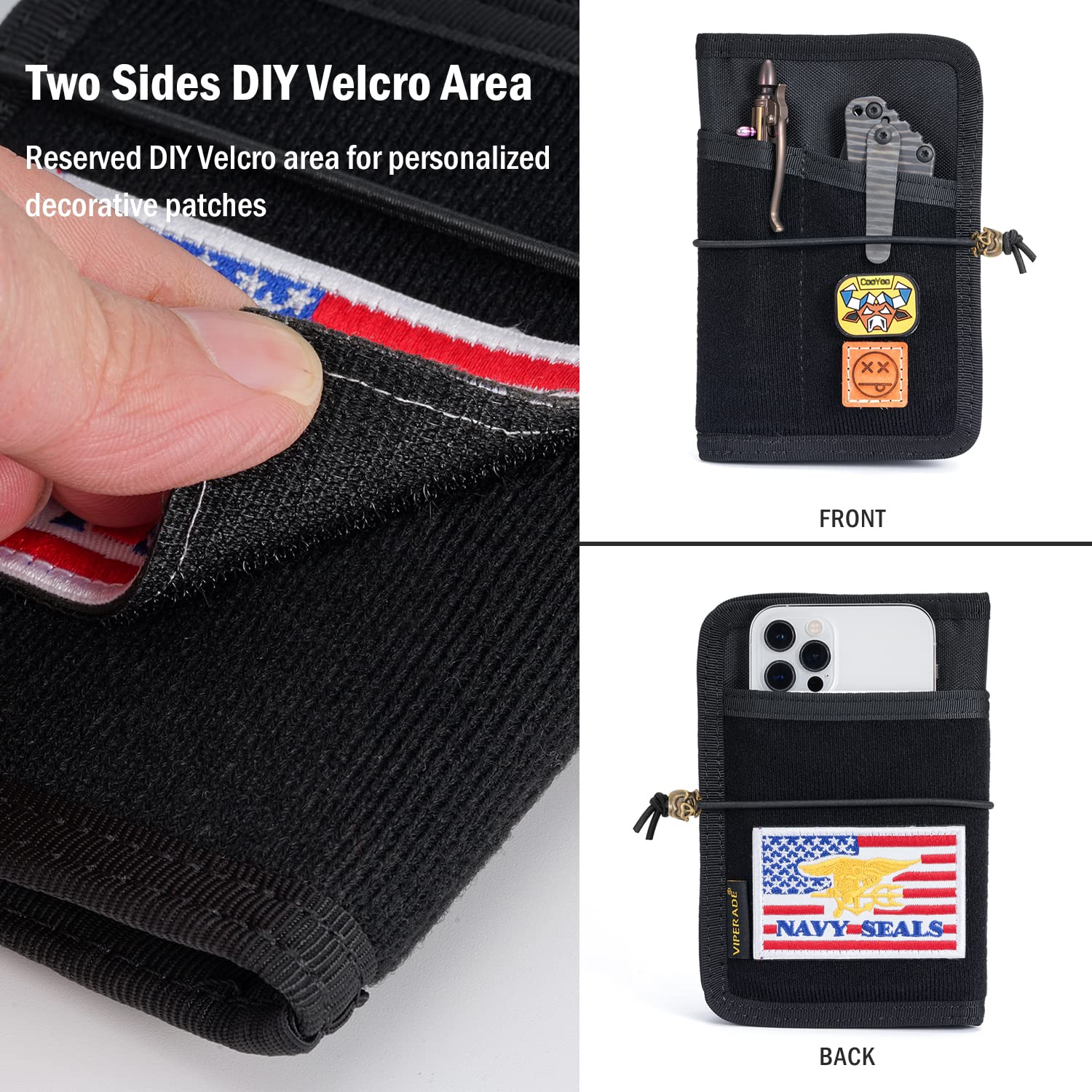 VIPERADE VE11 Pocket Journal Pouch - EDC Wallet & Small Notebook Cover for Field Notes | Nylon Utility Organizer with DIY Patch Area | Perfect for Outdoor Adventures, Travel & Everyday Carry (EDC)
