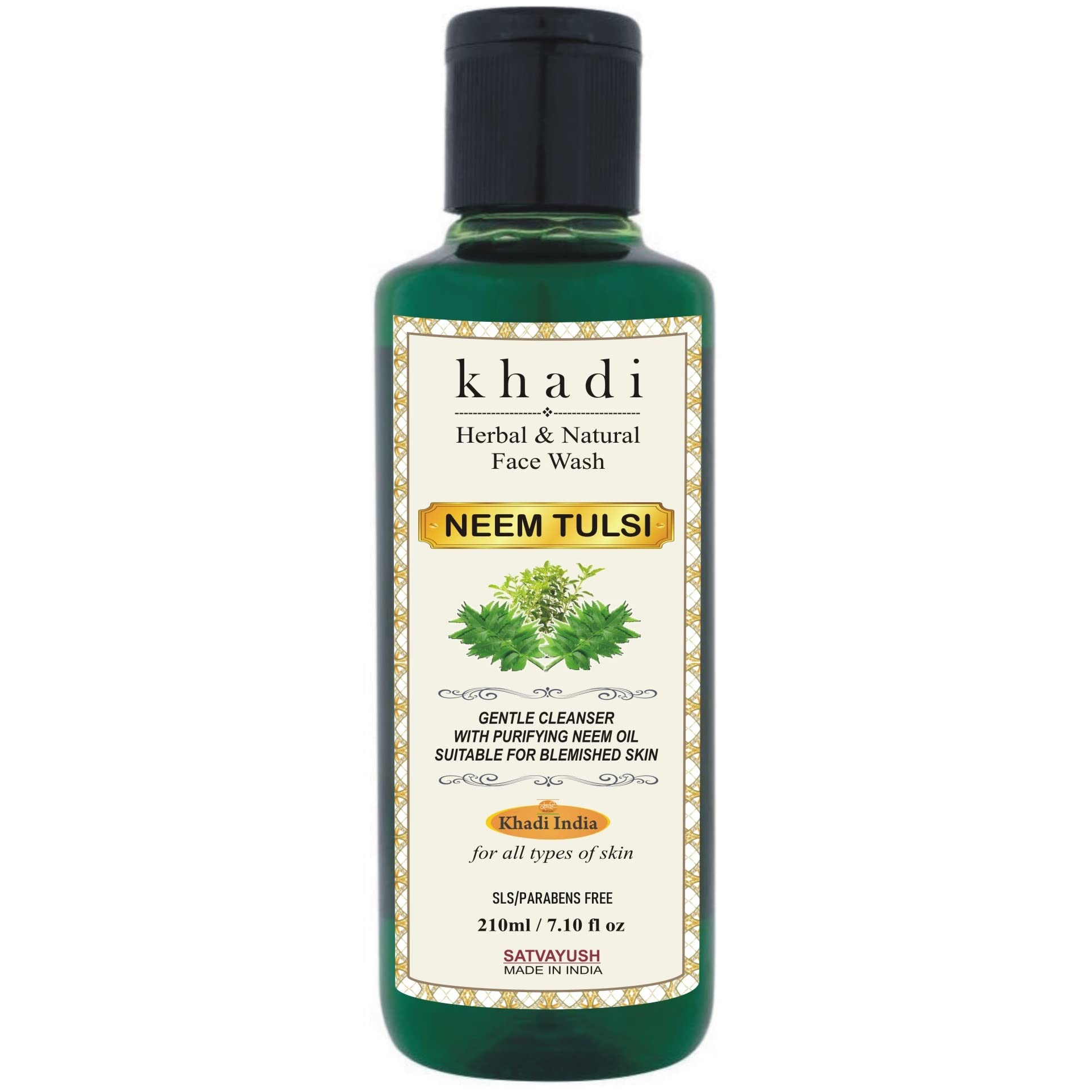 Khadi Neem Tulsi Face Wash 210ml - Herbal Pure & Natural Oil Control Cleanser for Acne & Oily Skin - Pack of 1 - Perfect for Daily Skincare Routine & Deep Cleansing