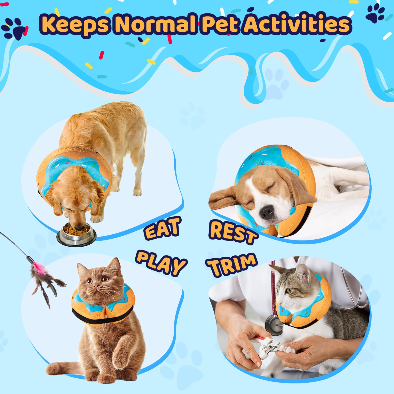 **Grand Line Inflatable Donut Collar for Dogs & Cats - Soft Recovery Cone After Surgery, Protective Pet Neck Ring for Small Medium Large Pets, Non-Blocking Vision (Blue, Size S) - Perfect for Post-Surgery, Wound Healing & Anxiety Relief**