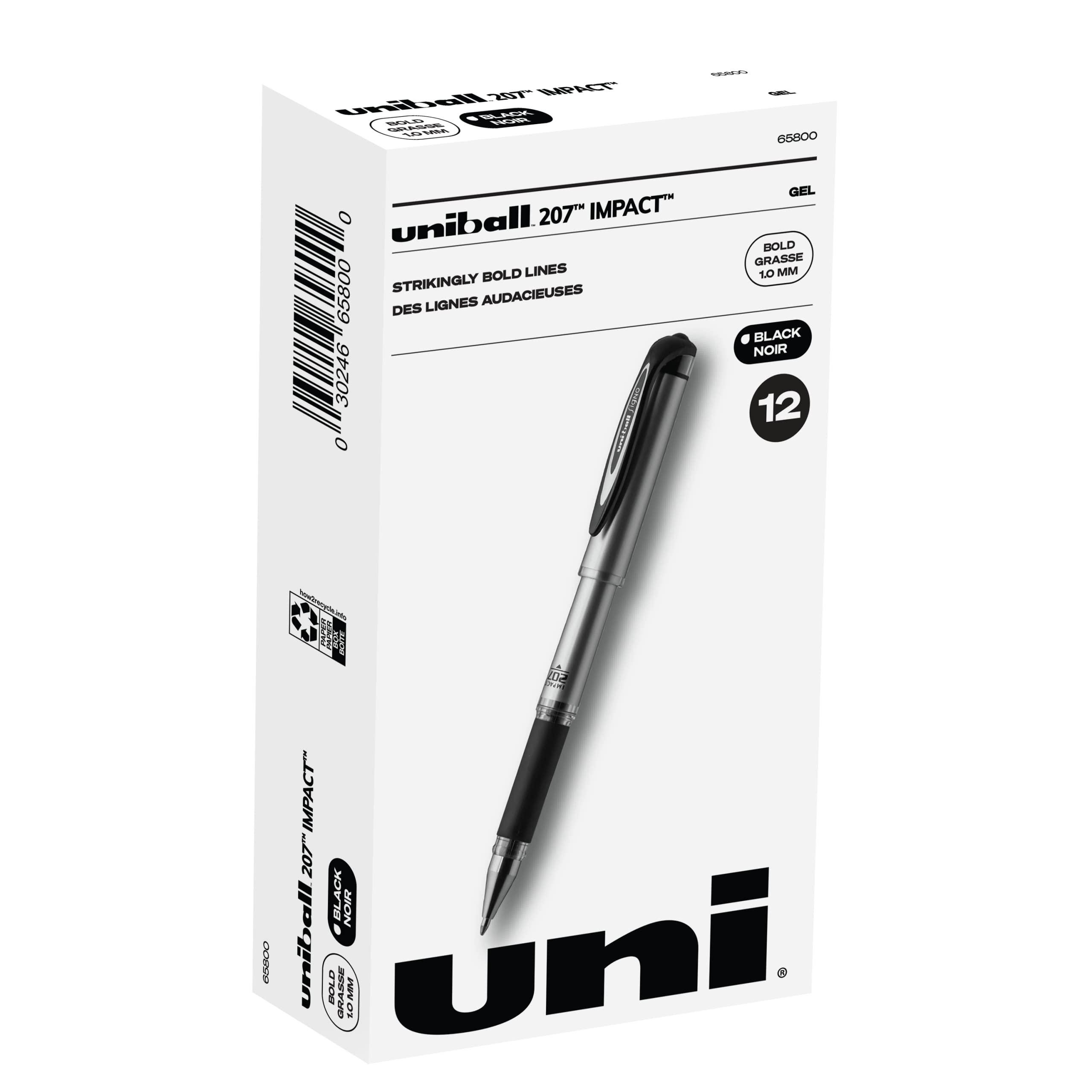 uni-ball 207 Impact Gel Pens - 1.0mm Bold Point Black Ink - 12 Pack Set for Office, School & Art Projects