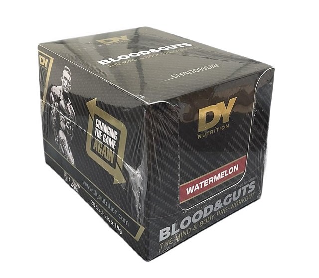 Dorian Yates Blood and Guts Pre-Workout Supplement Sachets - Watermelon Flavor (20 Pack x 19g) | Intense Muscle Building & Energy Boost for Gym & Fitness Training
